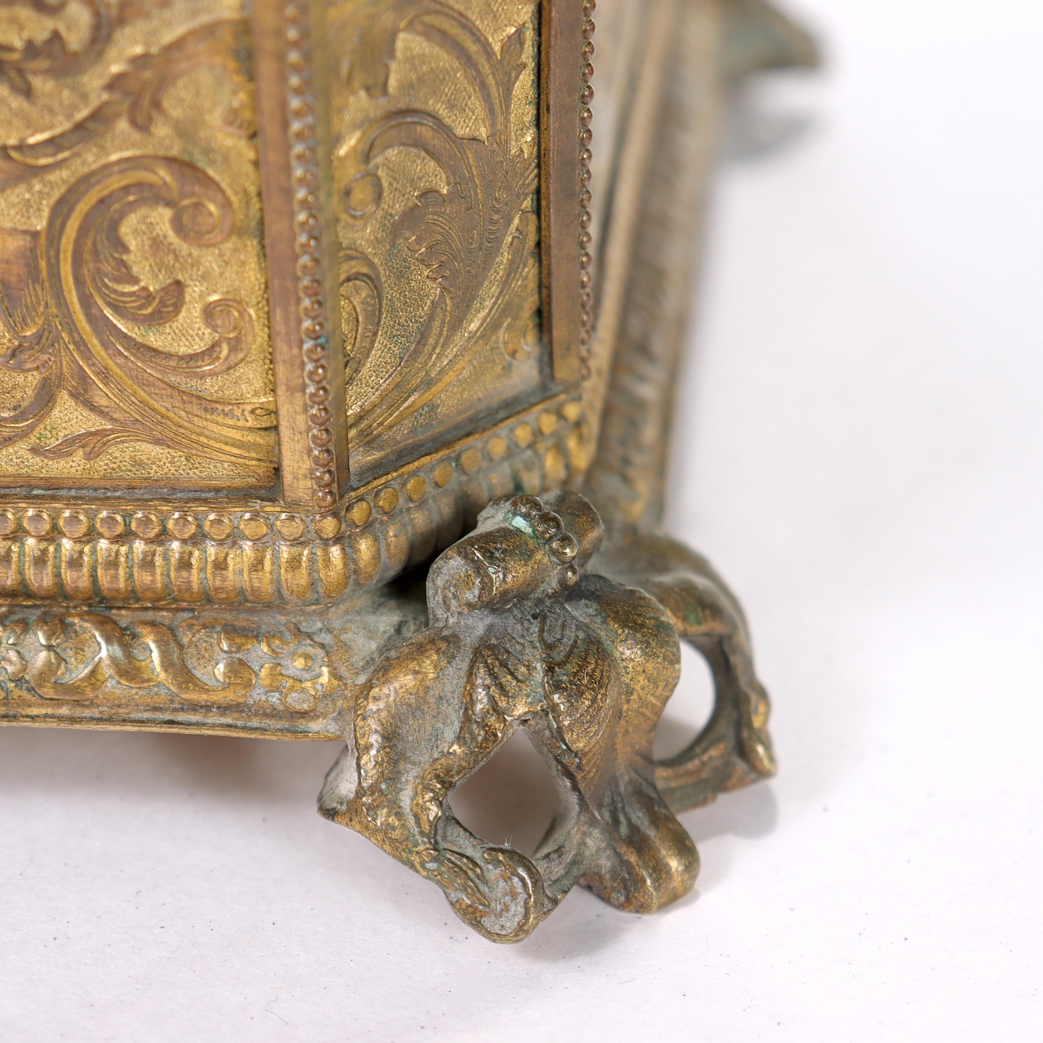 Antique 19th Century Brass Renaissance Revival Casket or Table Box For Sale 16