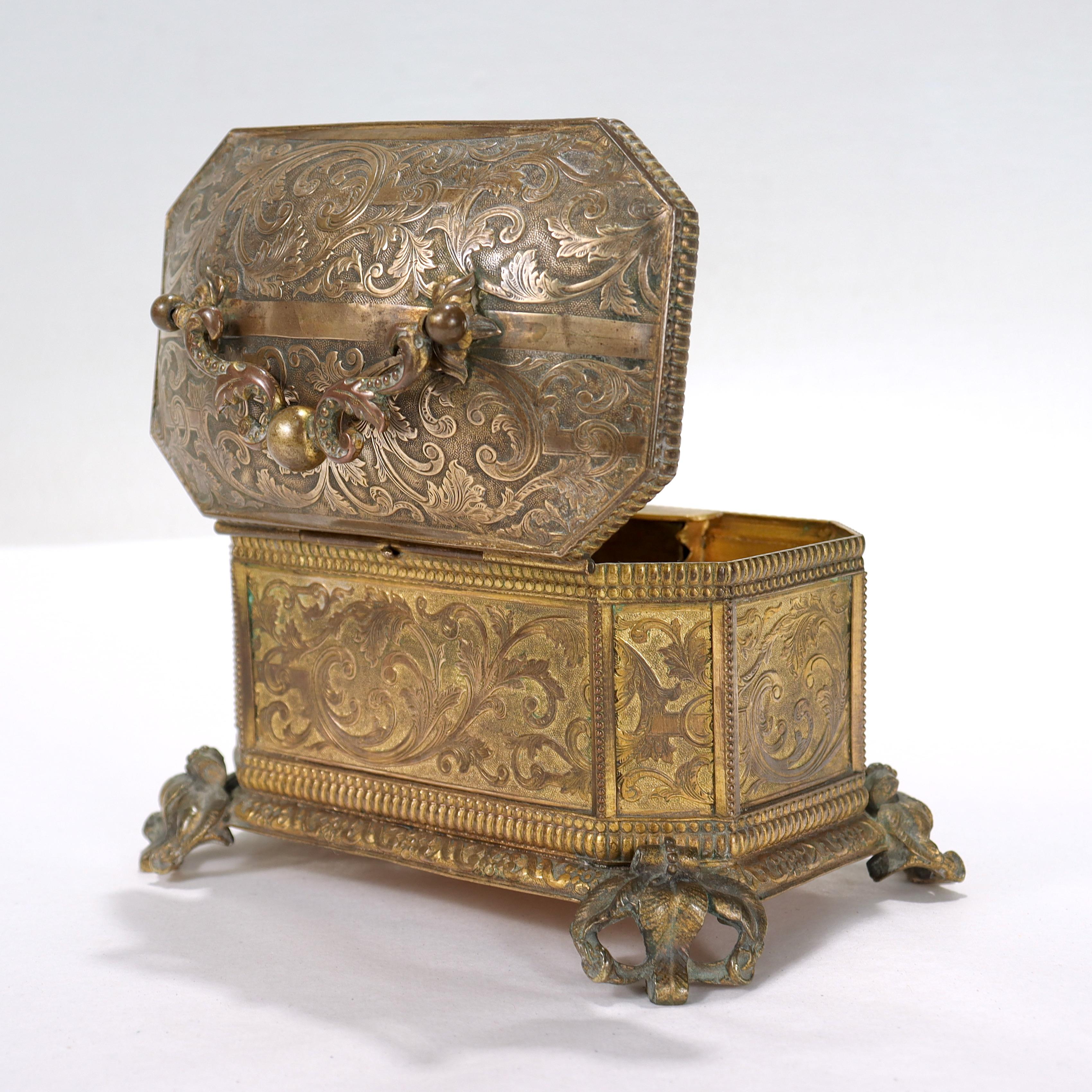 Antique 19th Century Brass Renaissance Revival Casket or Table Box In Fair Condition For Sale In Philadelphia, PA