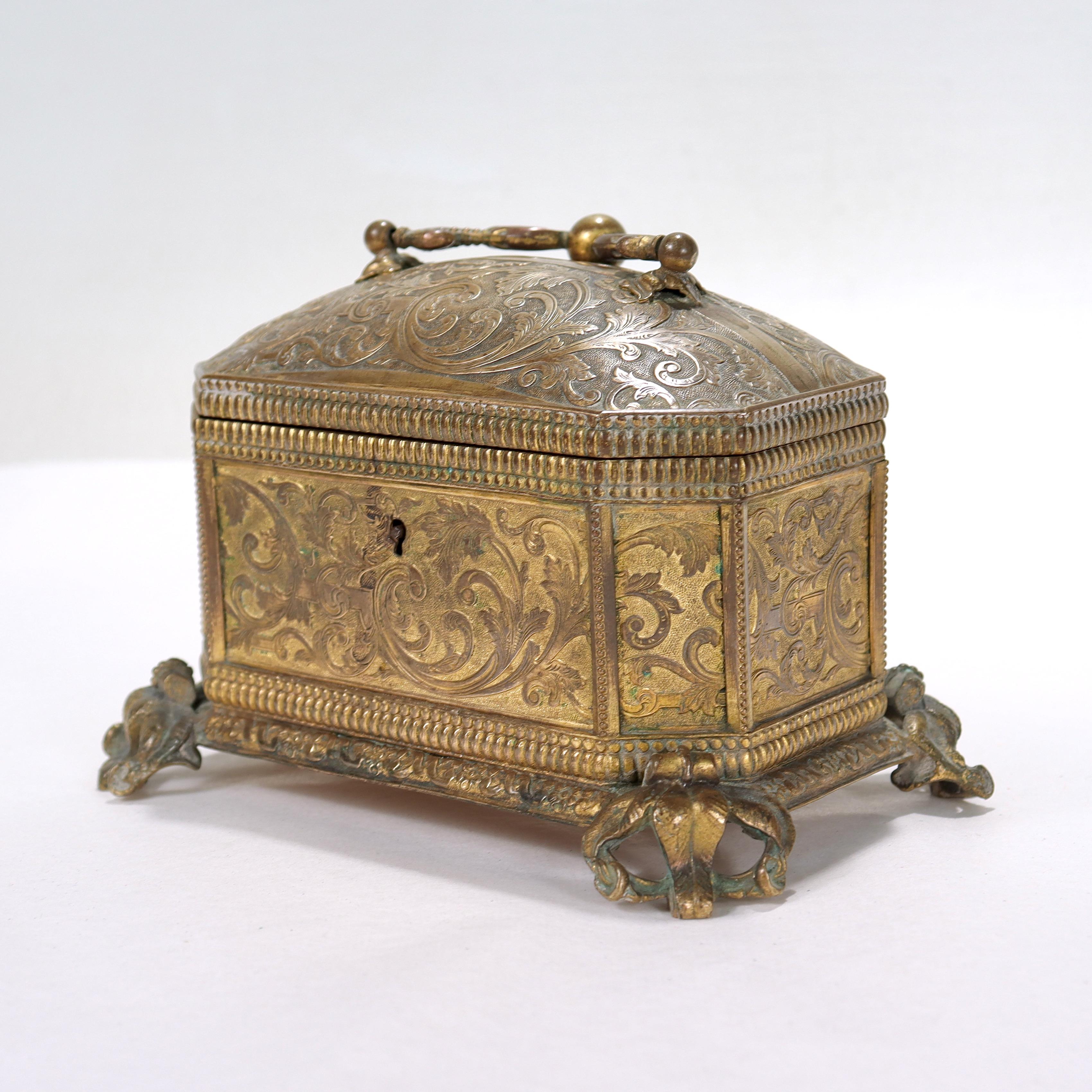 Antique 19th Century Brass Renaissance Revival Casket or Table Box For Sale 1