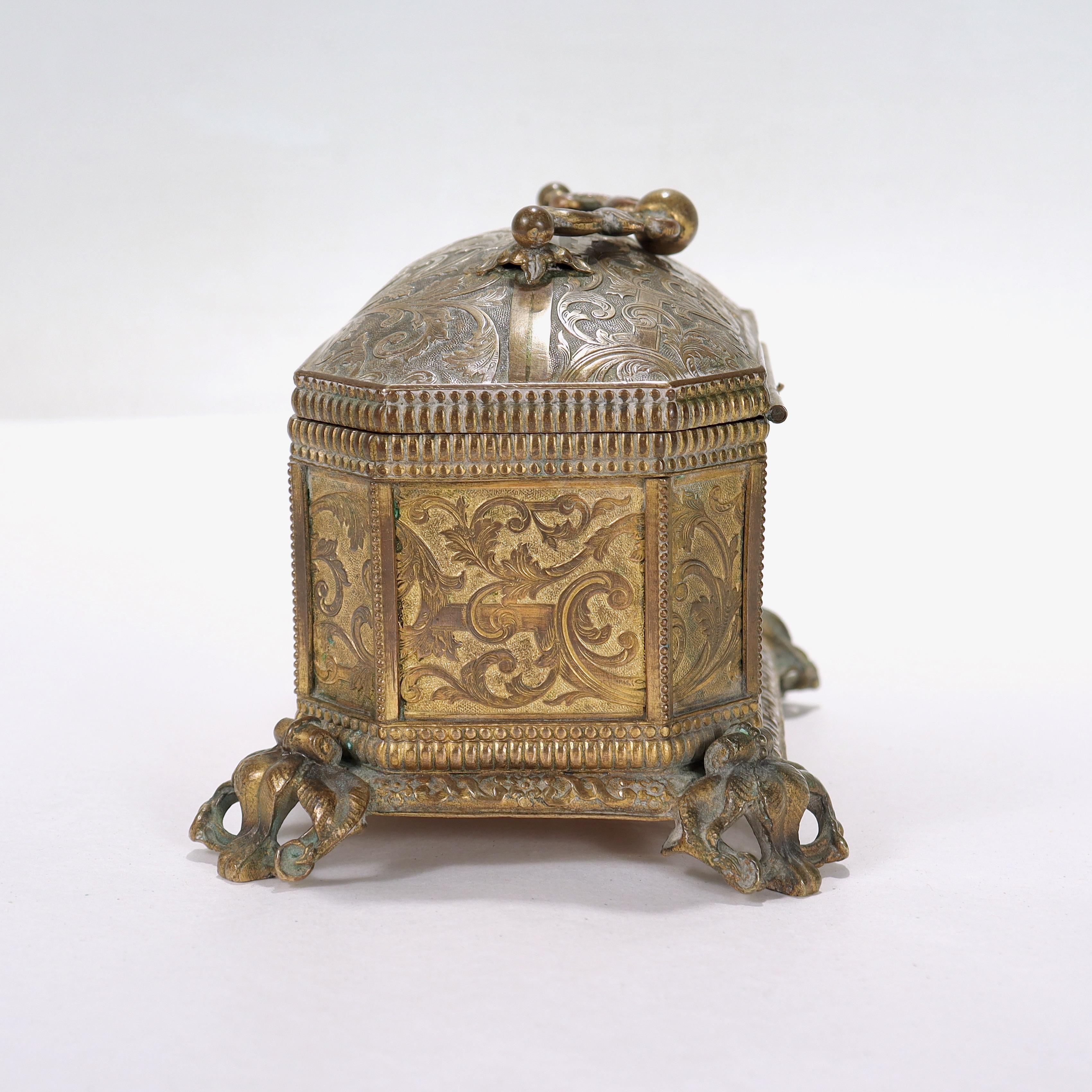 Antique 19th Century Brass Renaissance Revival Casket or Table Box For Sale 2