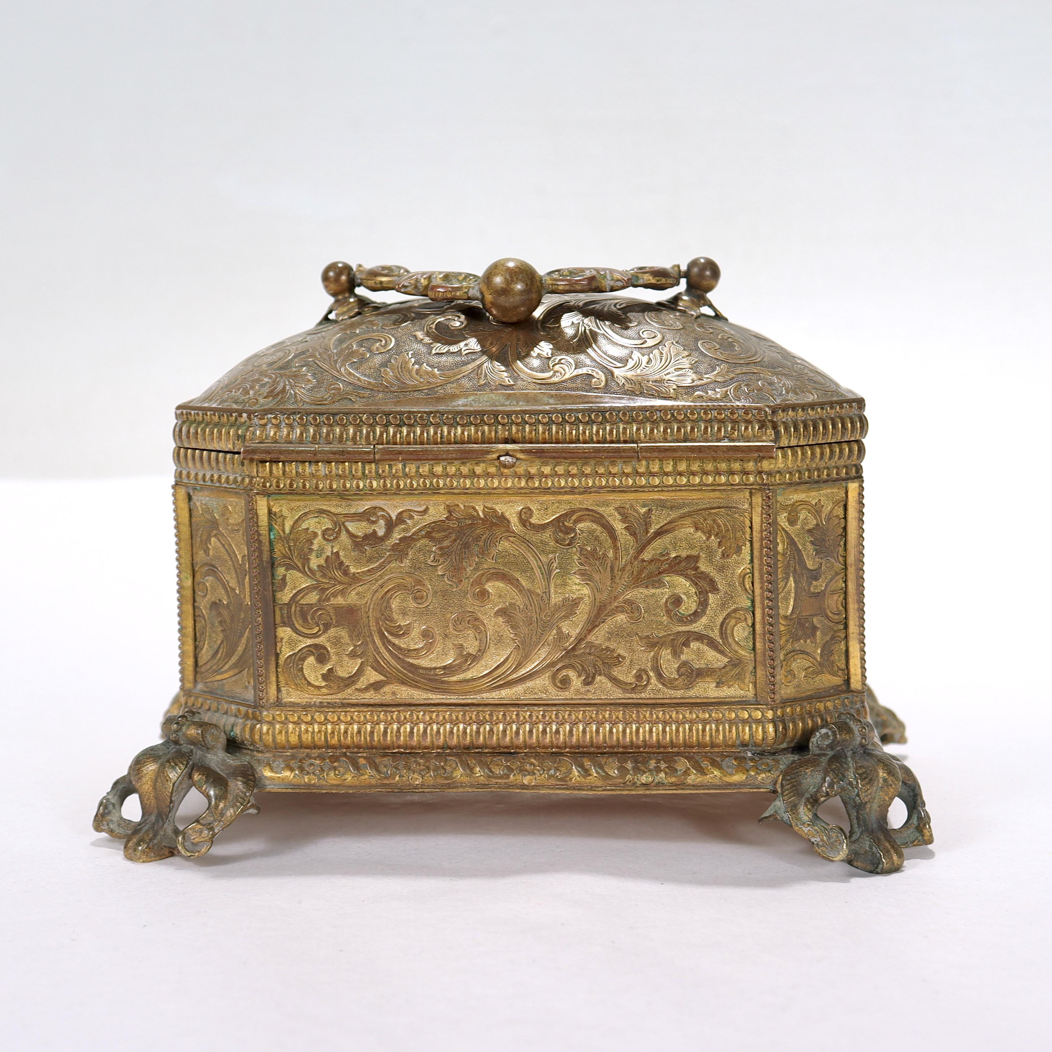 Antique 19th Century Brass Renaissance Revival Casket or Table Box For Sale 3