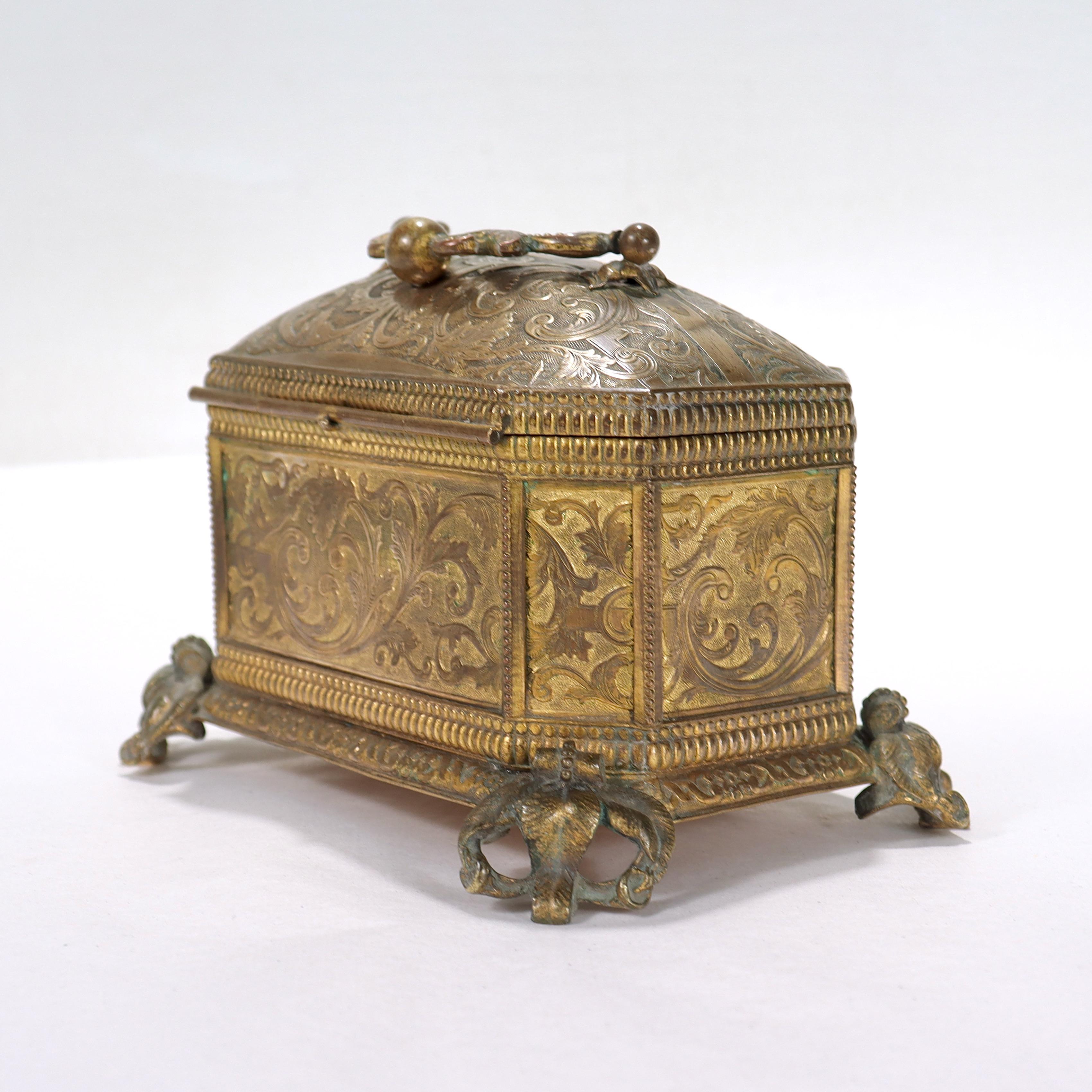 Antique 19th Century Brass Renaissance Revival Casket or Table Box For Sale 4