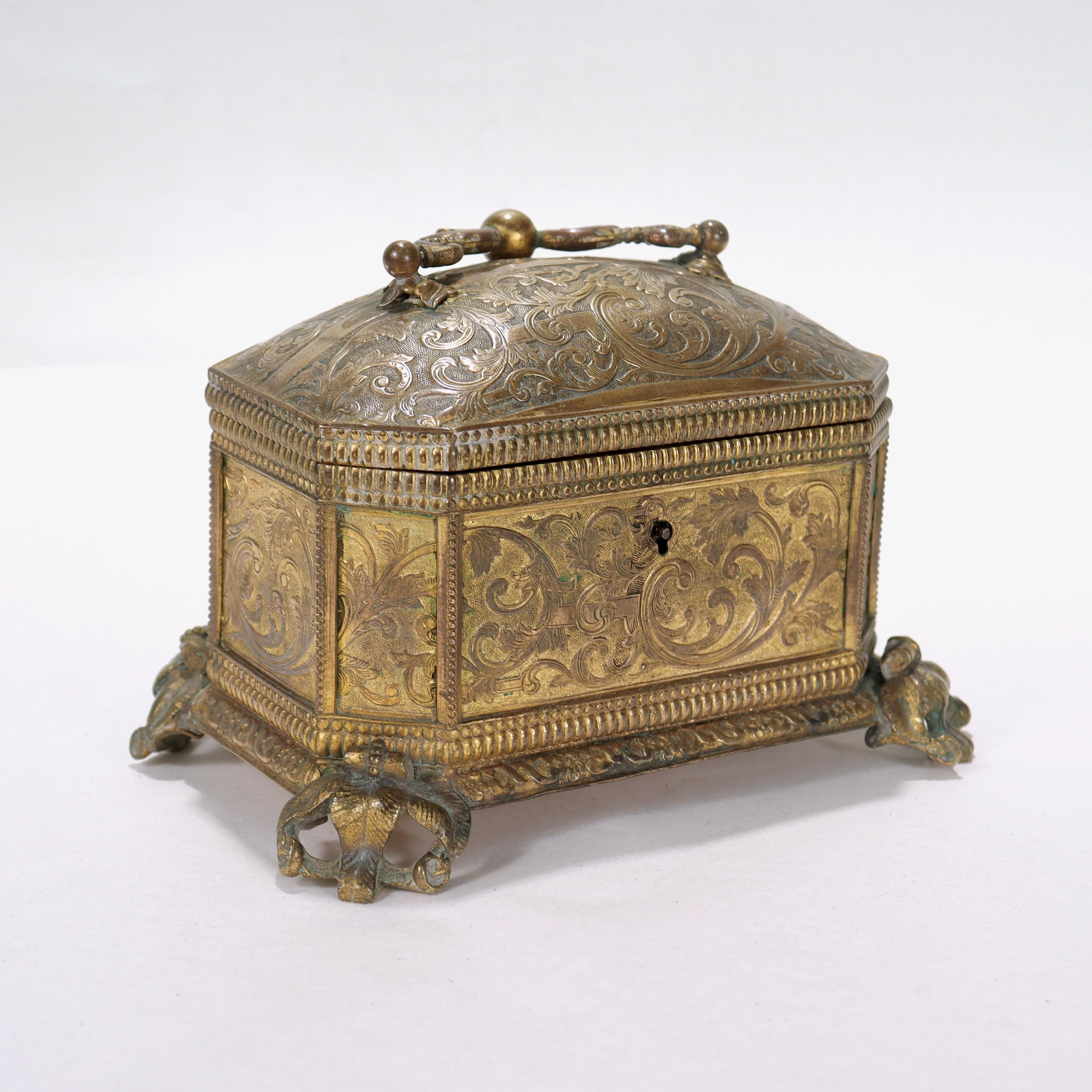 Antique 19th Century Brass Renaissance Revival Casket or Table Box For Sale 5