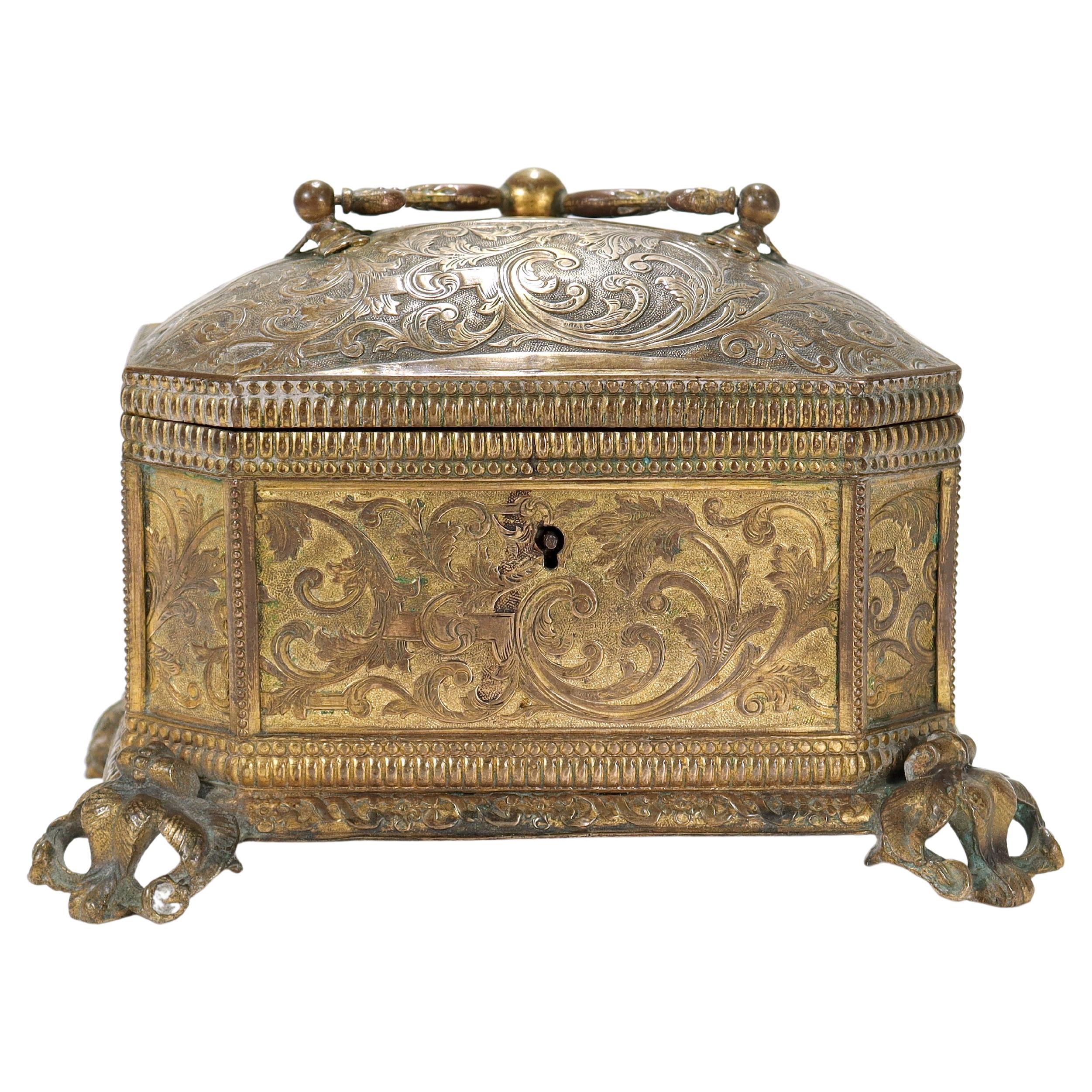 Antique 19th Century Brass Renaissance Revival Casket or Table Box For Sale