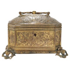 Coffret ou boîte de table Antique Revival en laiton du 19e siècle
