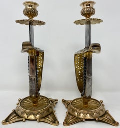 Antique 19th Century Brass Swords Converted into Candle Sticks, Circa 1860-1870
