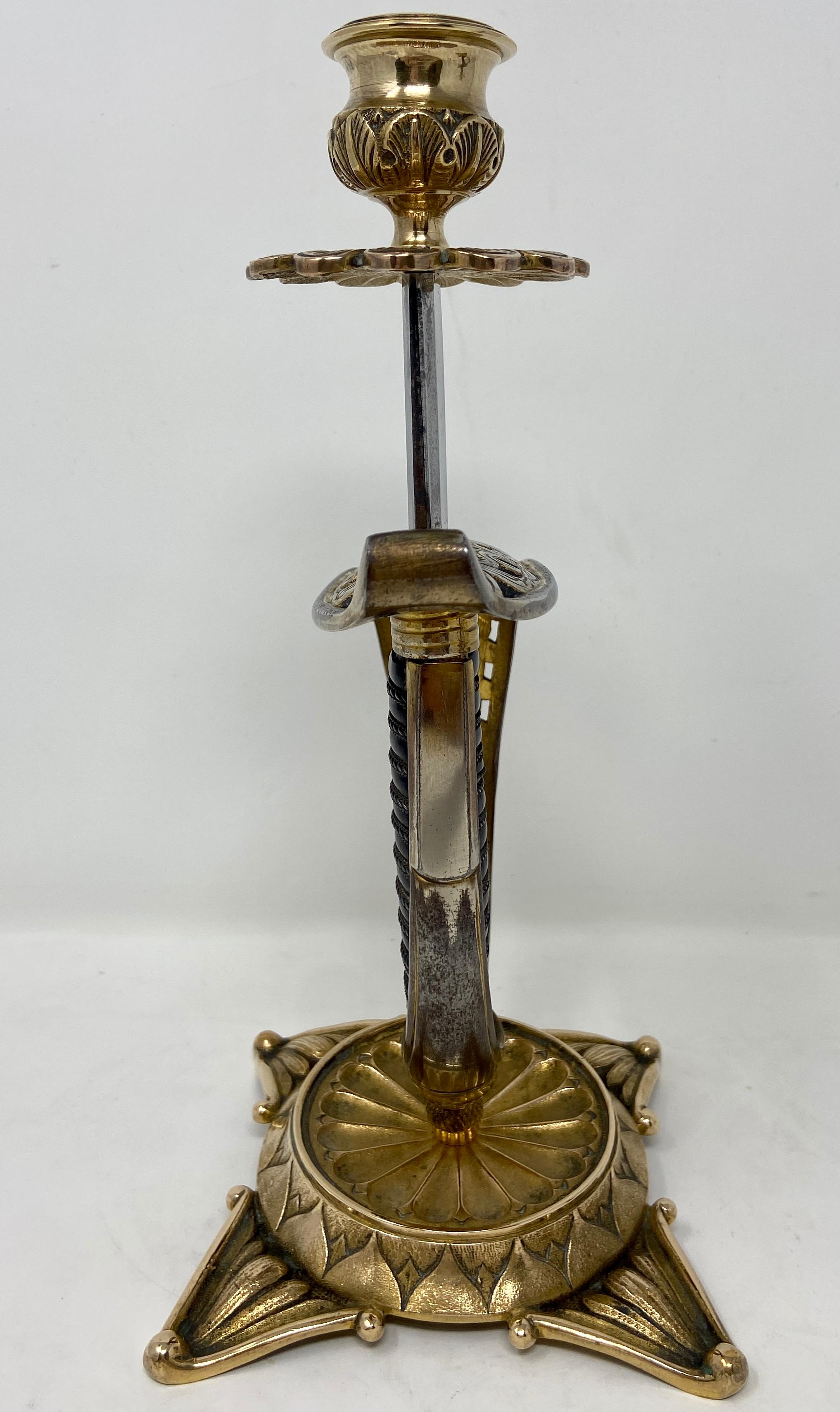 Austrian Antique 19th Century Brass Swords Converted into Candle Sticks, Circa 1860-1870