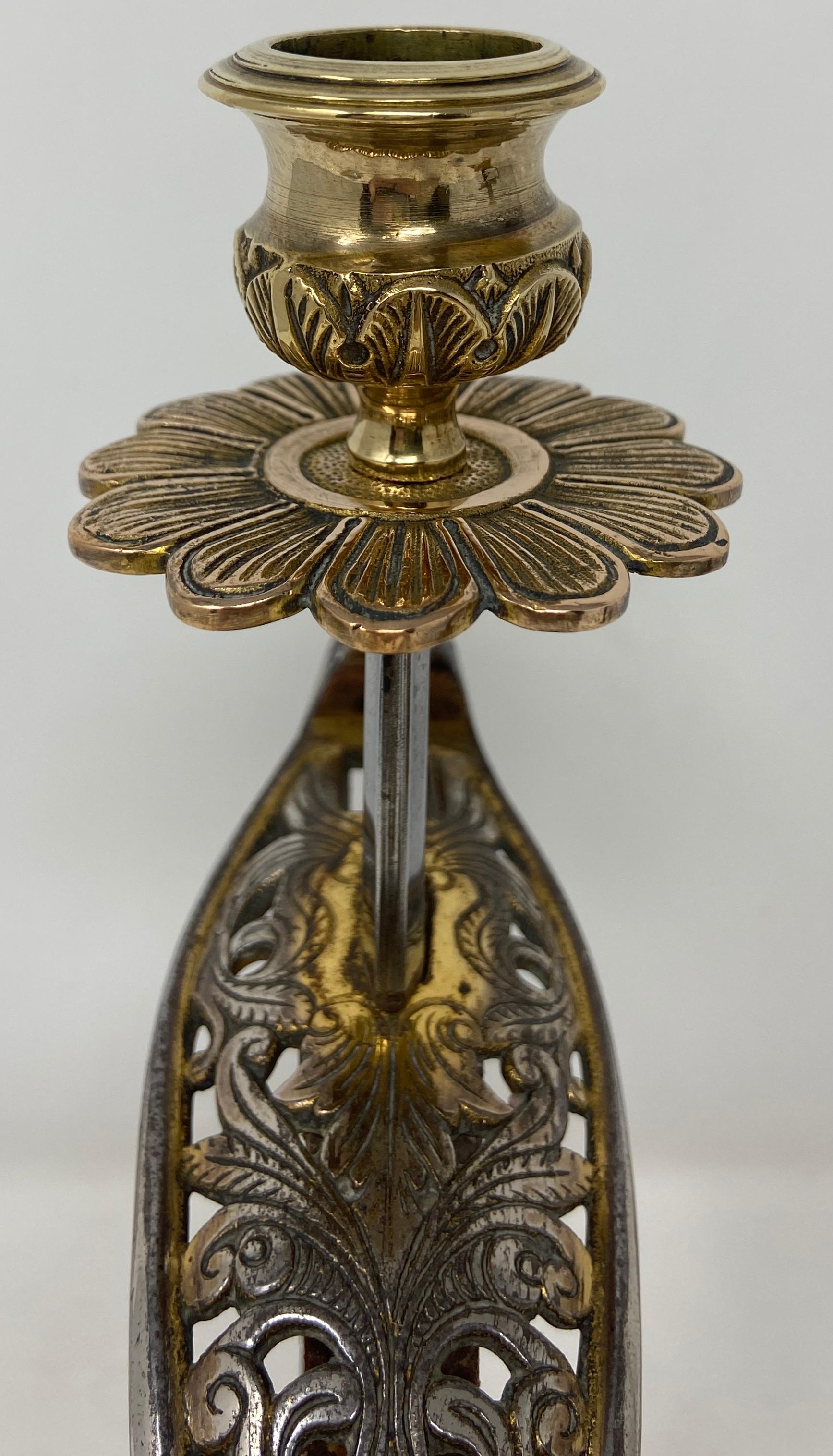 Antique 19th Century Brass Swords Converted into Candle Sticks, Circa 1860-1870 2