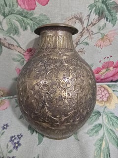 Antique 19th-Century Brass Vase with Exotic Figures