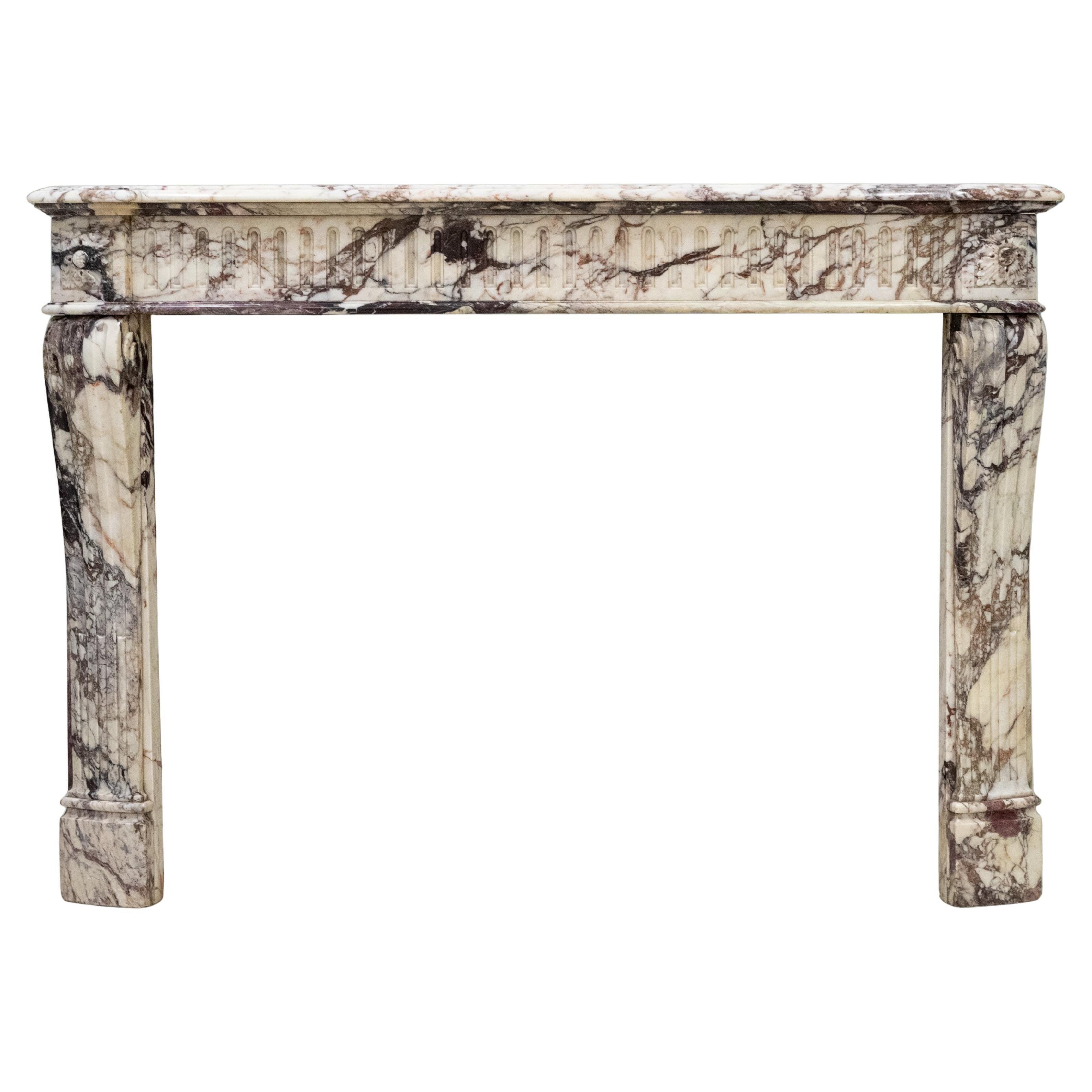 Antique 19th Century Brèche Marble Louis Style Fireplace Surround