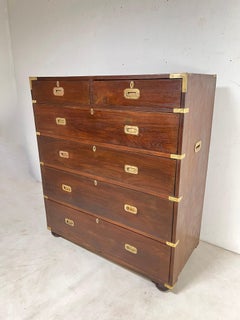Antique 19th Century British Campaign Tall Chest, Mahogany With Brass Hardware