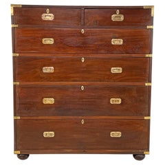 Antique 19th Century British Campaign Tall Chest, Mahogany With Brass Hardware
