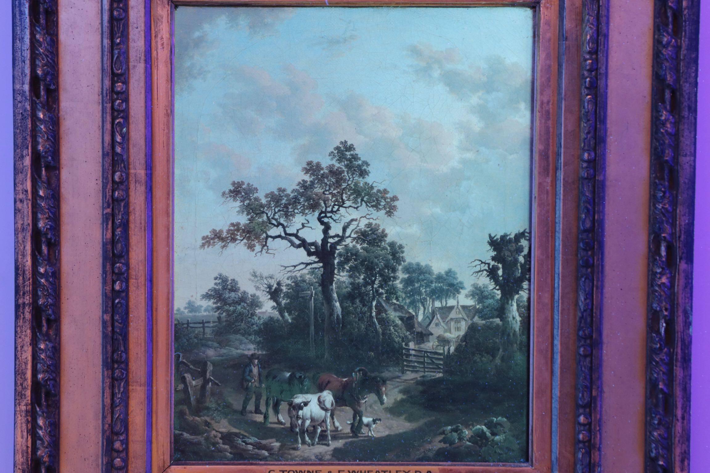 Antique 19th Century British School Oil Painting of Farmer and Animals 4