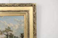 Antique peinture à l'huile de l'école britannique du 19ème siècle représentant un fermier et des animaux
