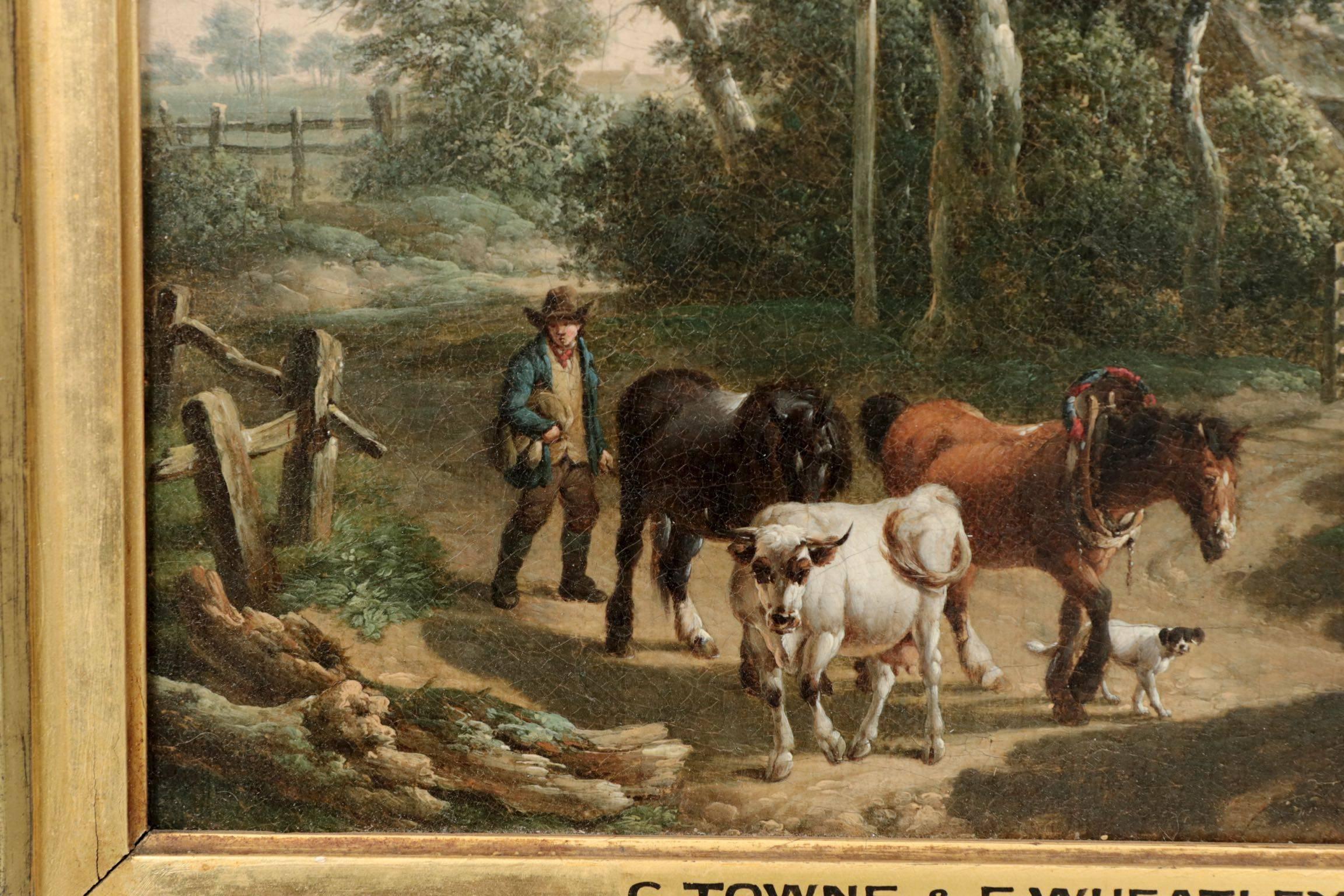 Antique 19th Century British School Oil Painting of Farmer and Animals 2