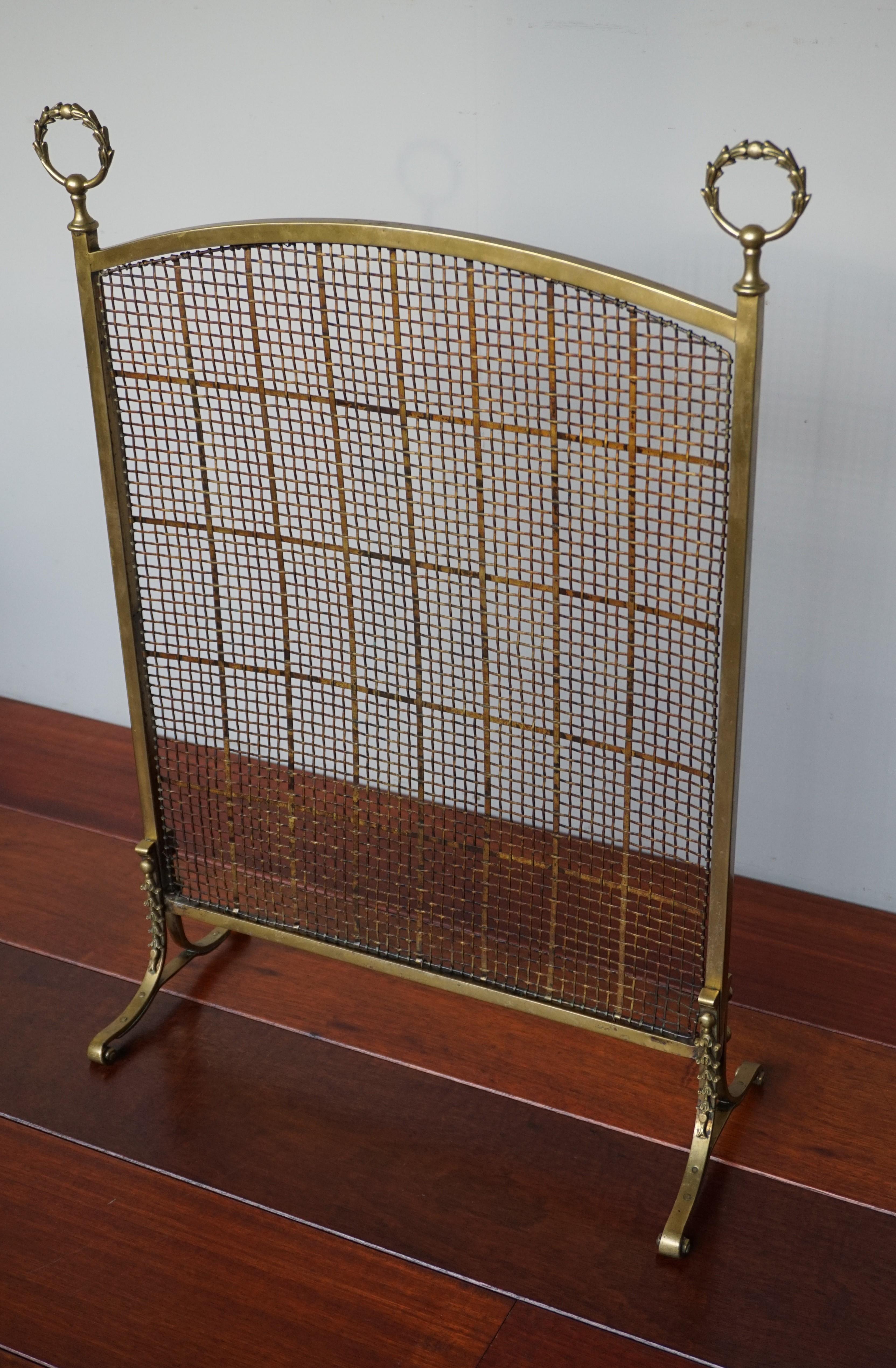 Antique 19th Century Bronze and Brass Firescreen with Hand Woven Mint Wire Mesh 5