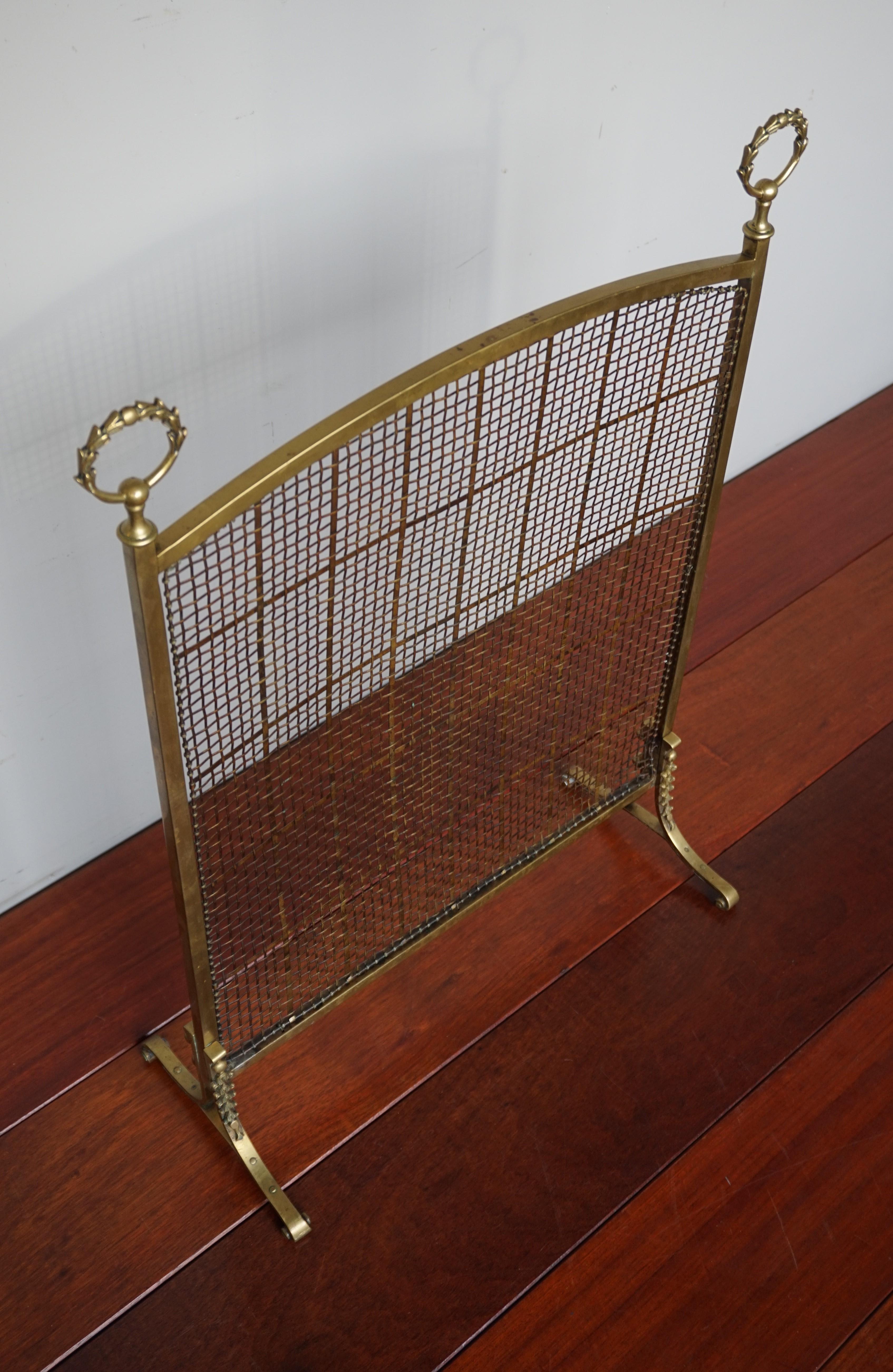 Antique 19th Century Bronze and Brass Firescreen with Hand Woven Mint Wire Mesh 9
