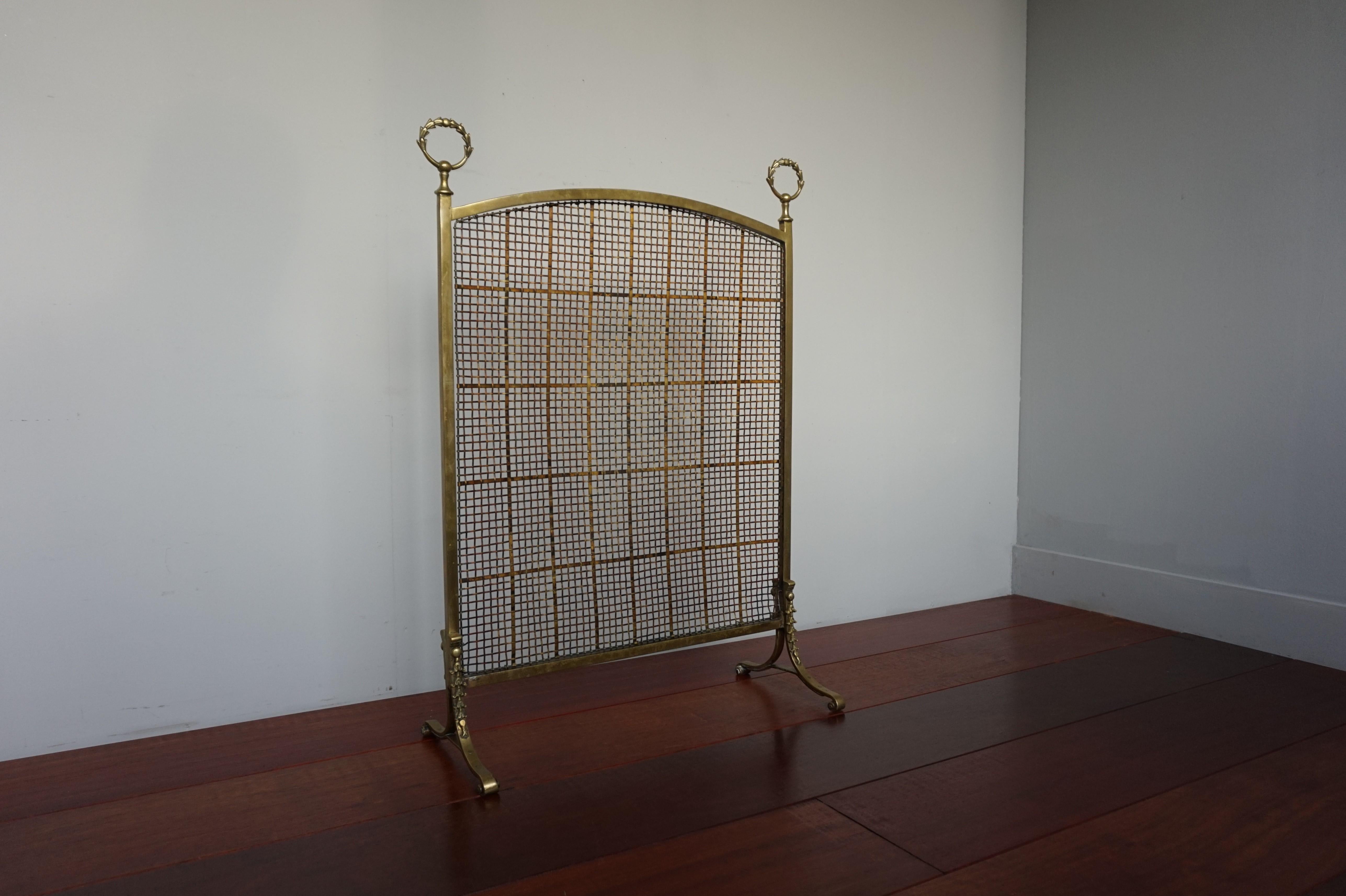 Antique 19th Century Bronze and Brass Firescreen with Hand Woven Mint Wire Mesh 12