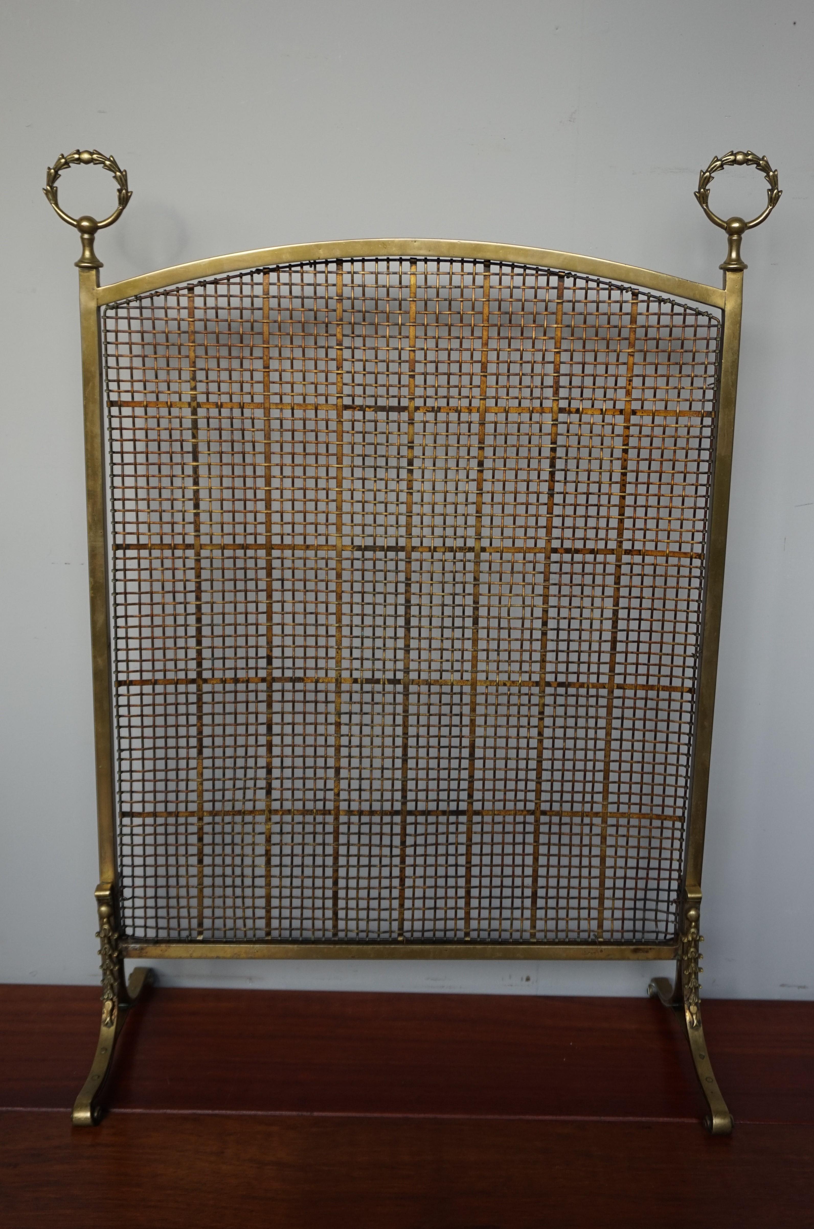 Antique 19th Century Bronze and Brass Firescreen with Hand Woven Mint Wire Mesh 2