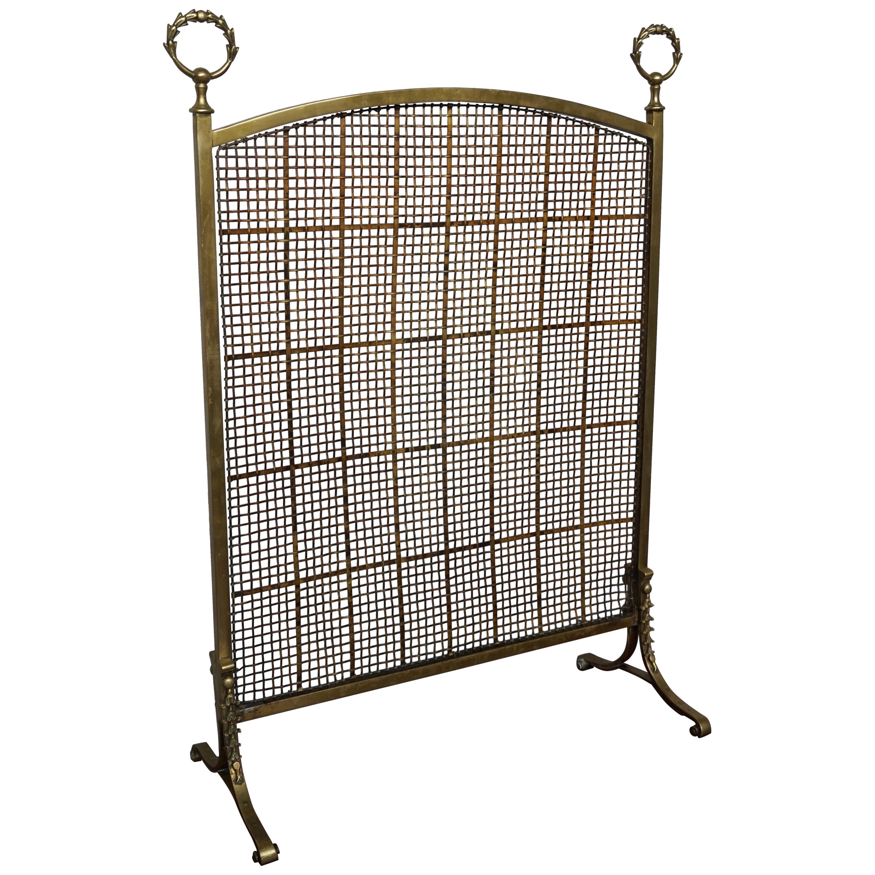 Antique 19th Century Bronze and Brass Firescreen with Hand Woven Mint Wire Mesh