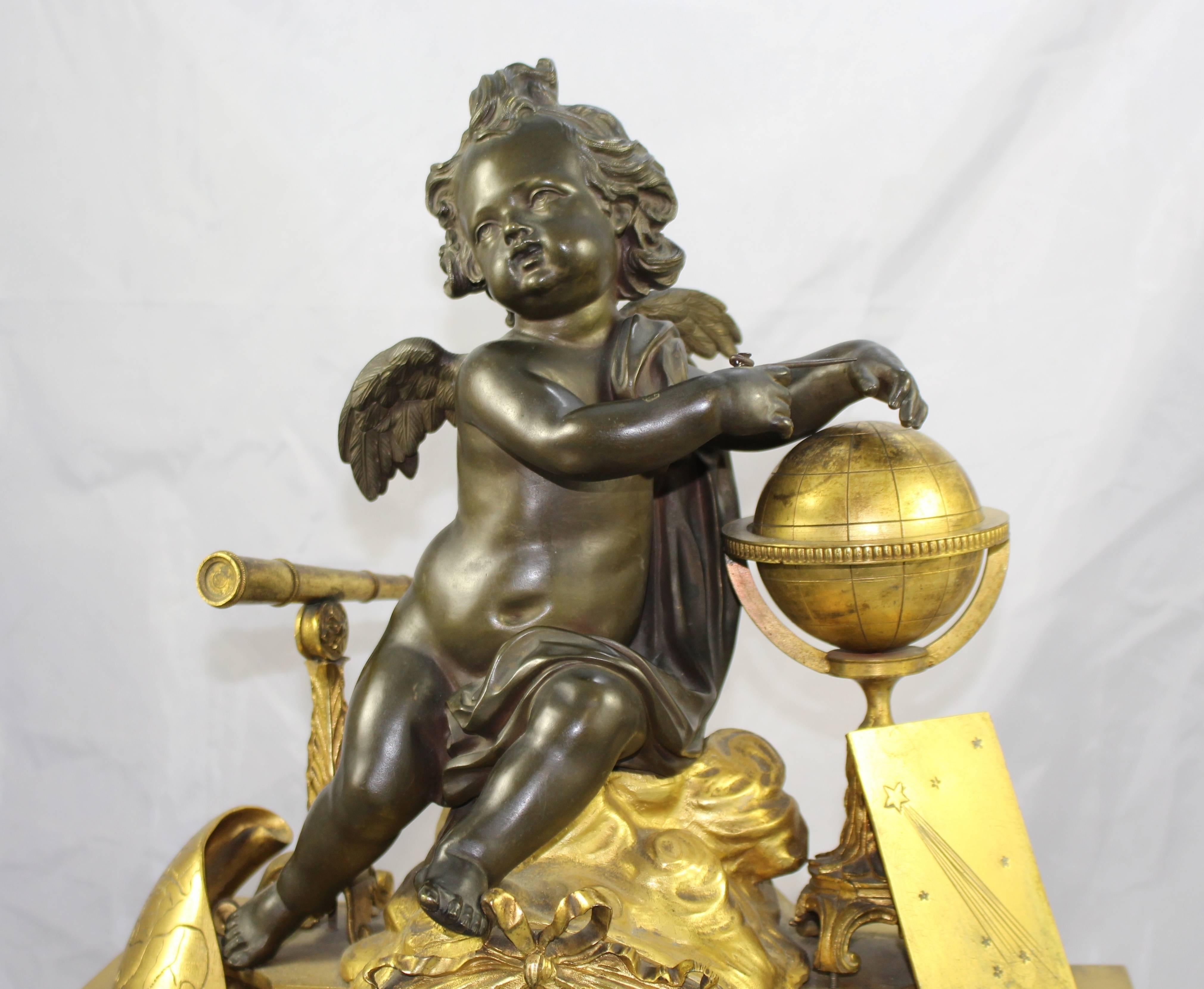 Antique 19th Century Bronze and Marble Ormolu Mantle Clock In Good Condition For Sale In Worcester, Worcestershire