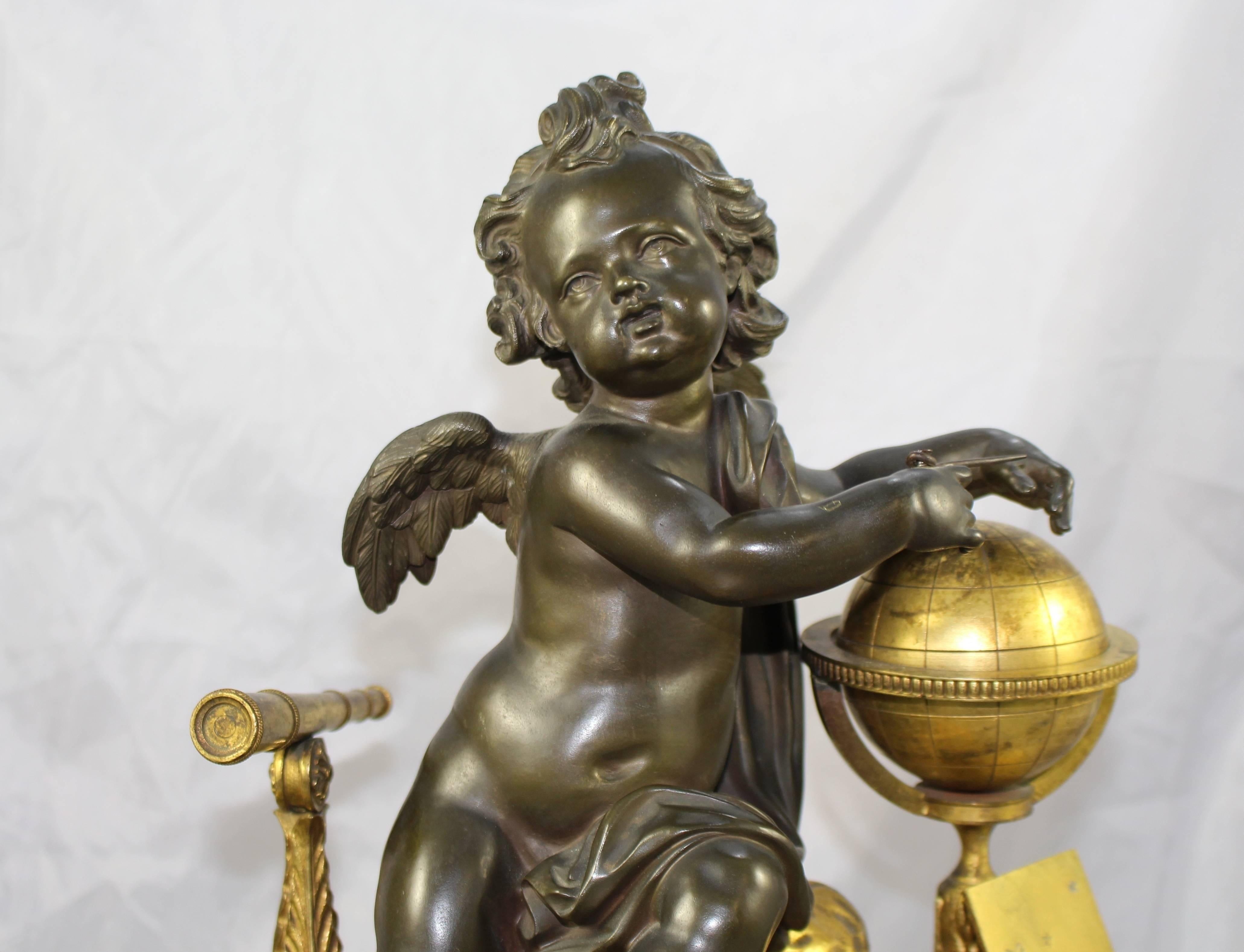 Antique 19th Century Bronze and Marble Ormolu Mantle Clock For Sale 1