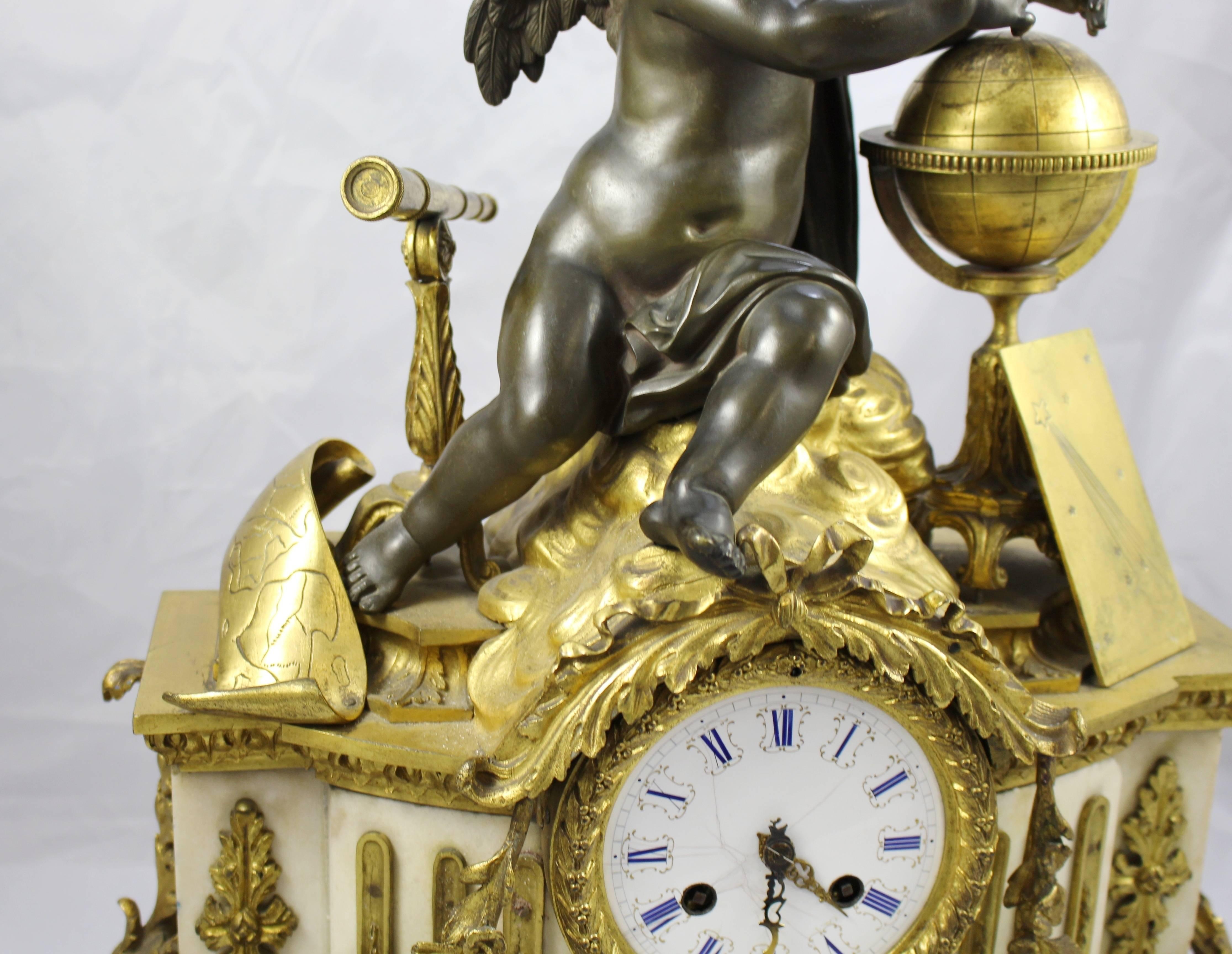 Antique 19th Century Bronze and Marble Ormolu Mantle Clock For Sale 3