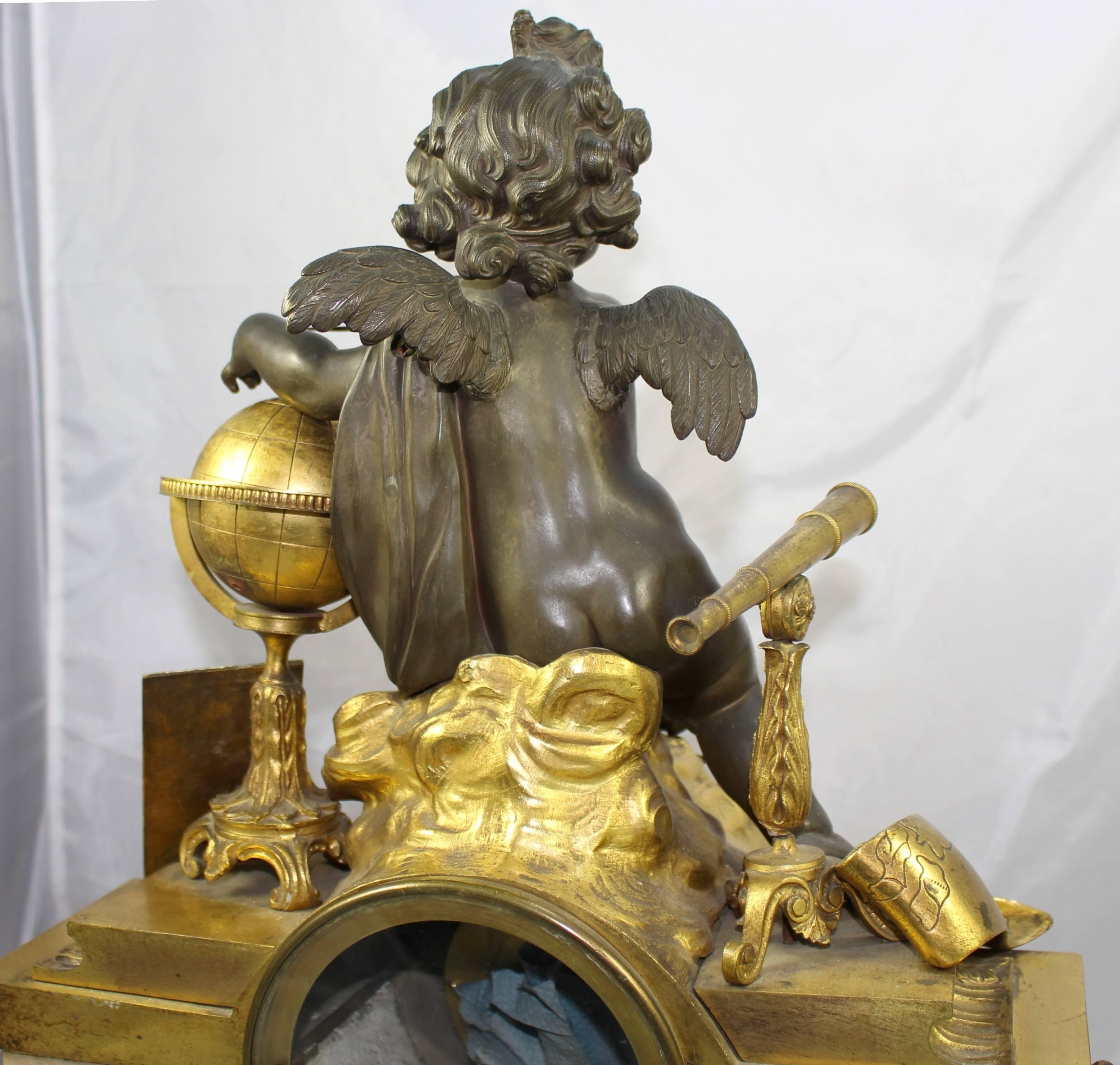 Antique 19th Century Bronze and Marble Ormolu Mantle Clock For Sale 6