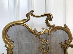 Antique 19th Century Bronze and Wrought Iron Firescreen with Mint Wire Mesh