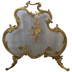Antique 19th Century Bronze and Wrought Iron Firescreen with Mint Wire Mesh