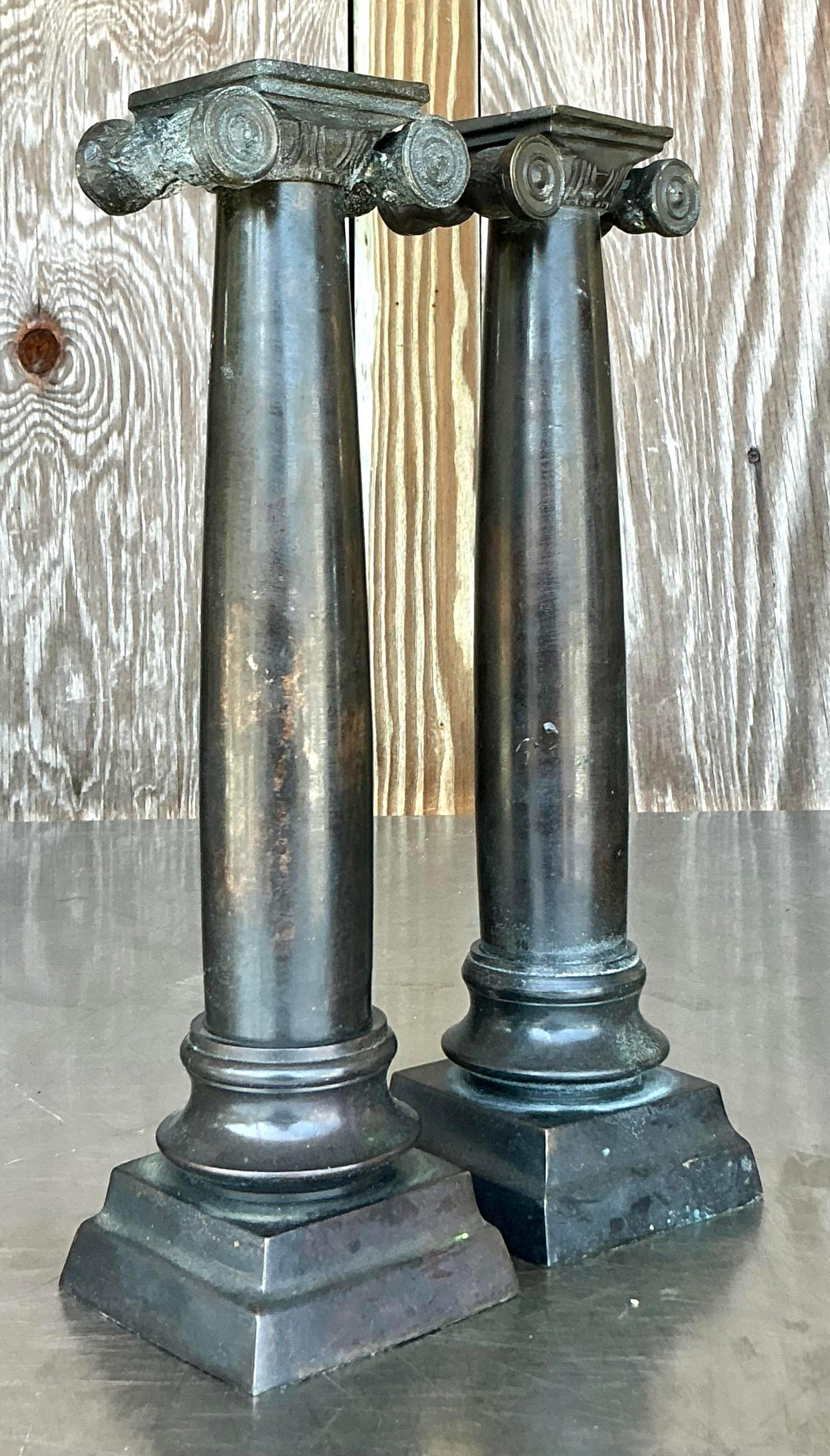 Legno Candelieri a colonna in bronzo del XIX secolo - una coppia in vendita
