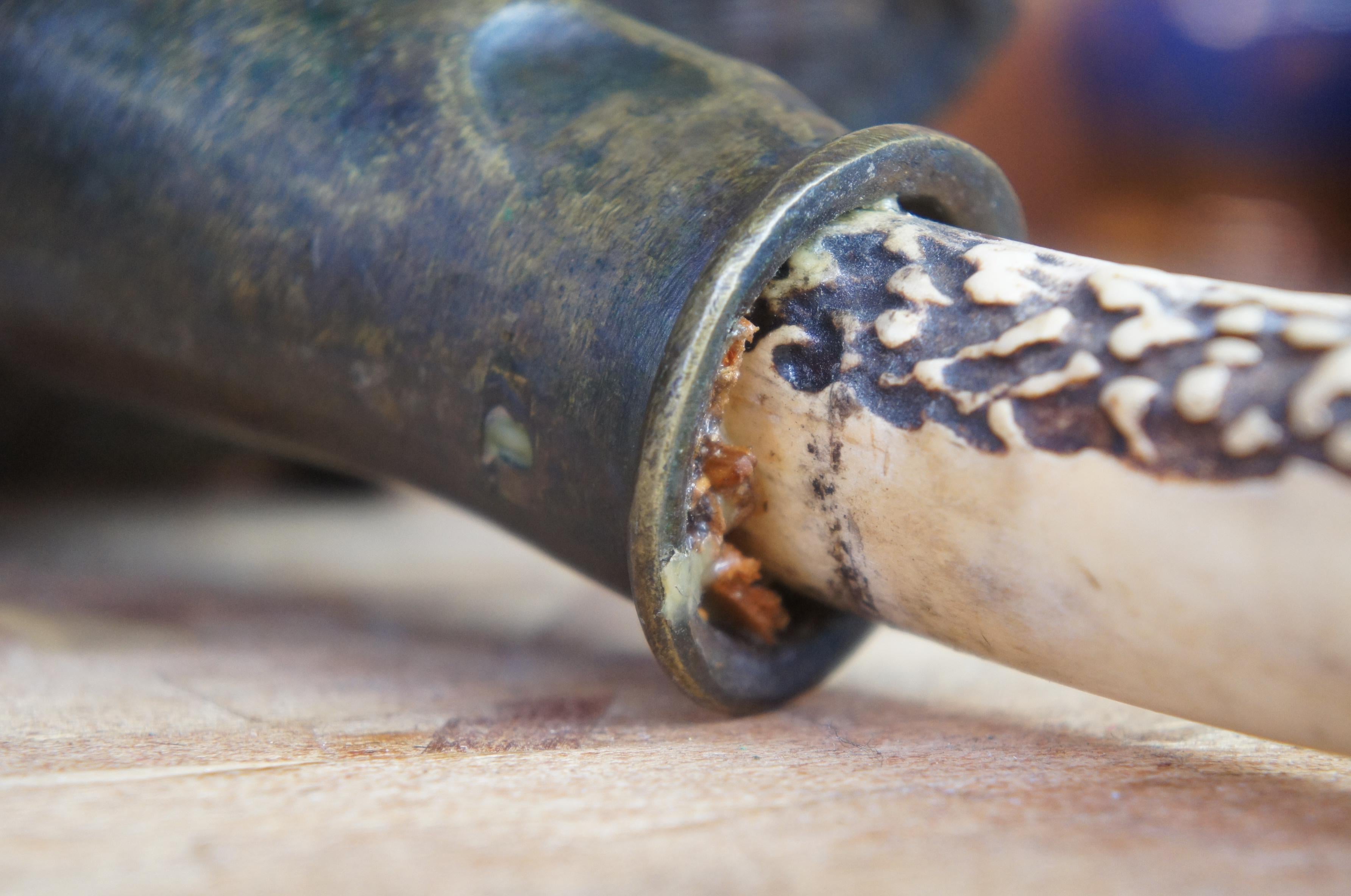 Antique 19th Century Bronze Dragon Libation Warming Cup Handled Ladle Dipper 9