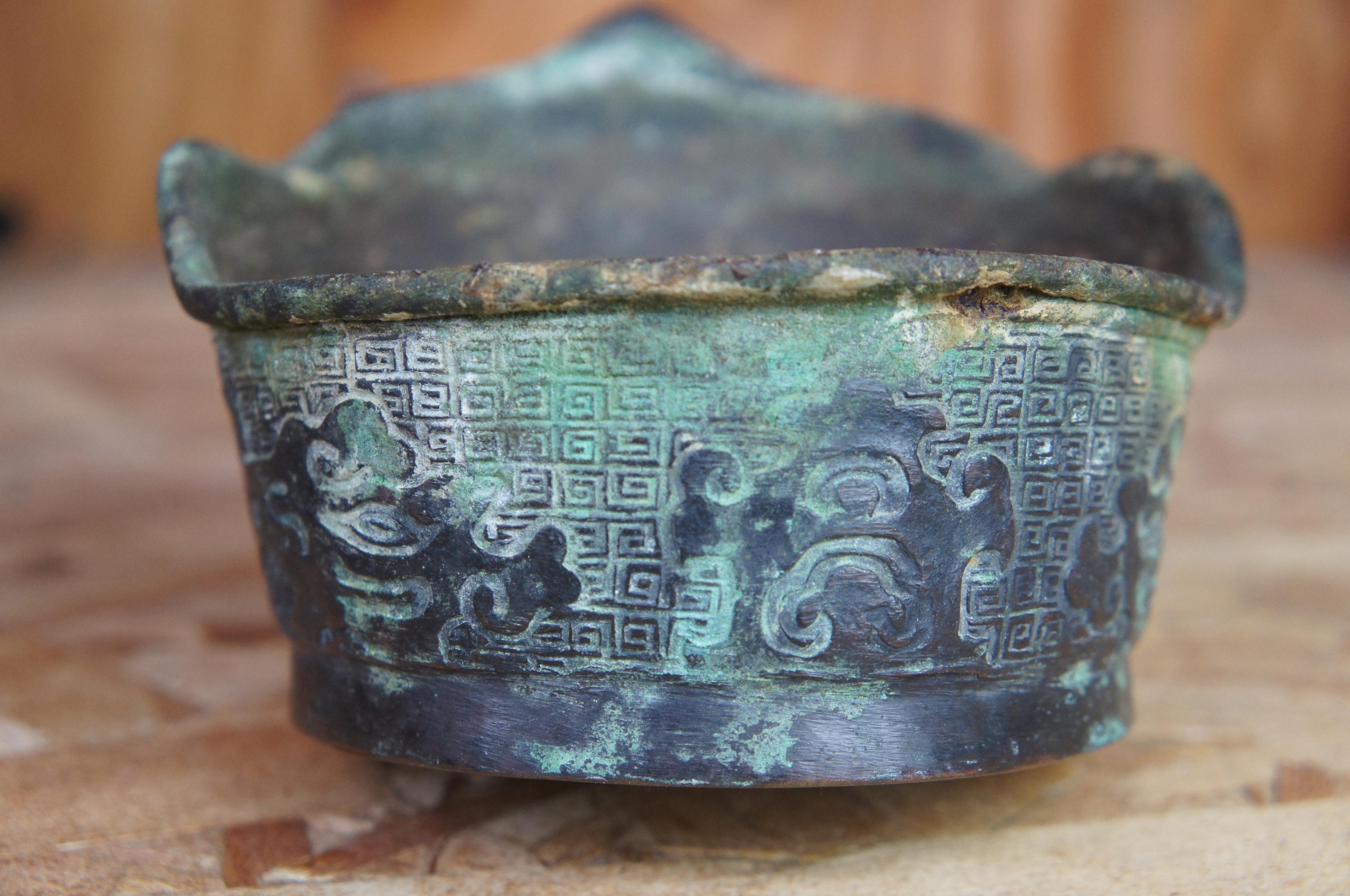 Antique 19th Century Bronze Dragon Libation Warming Cup Handled Ladle Dipper 3