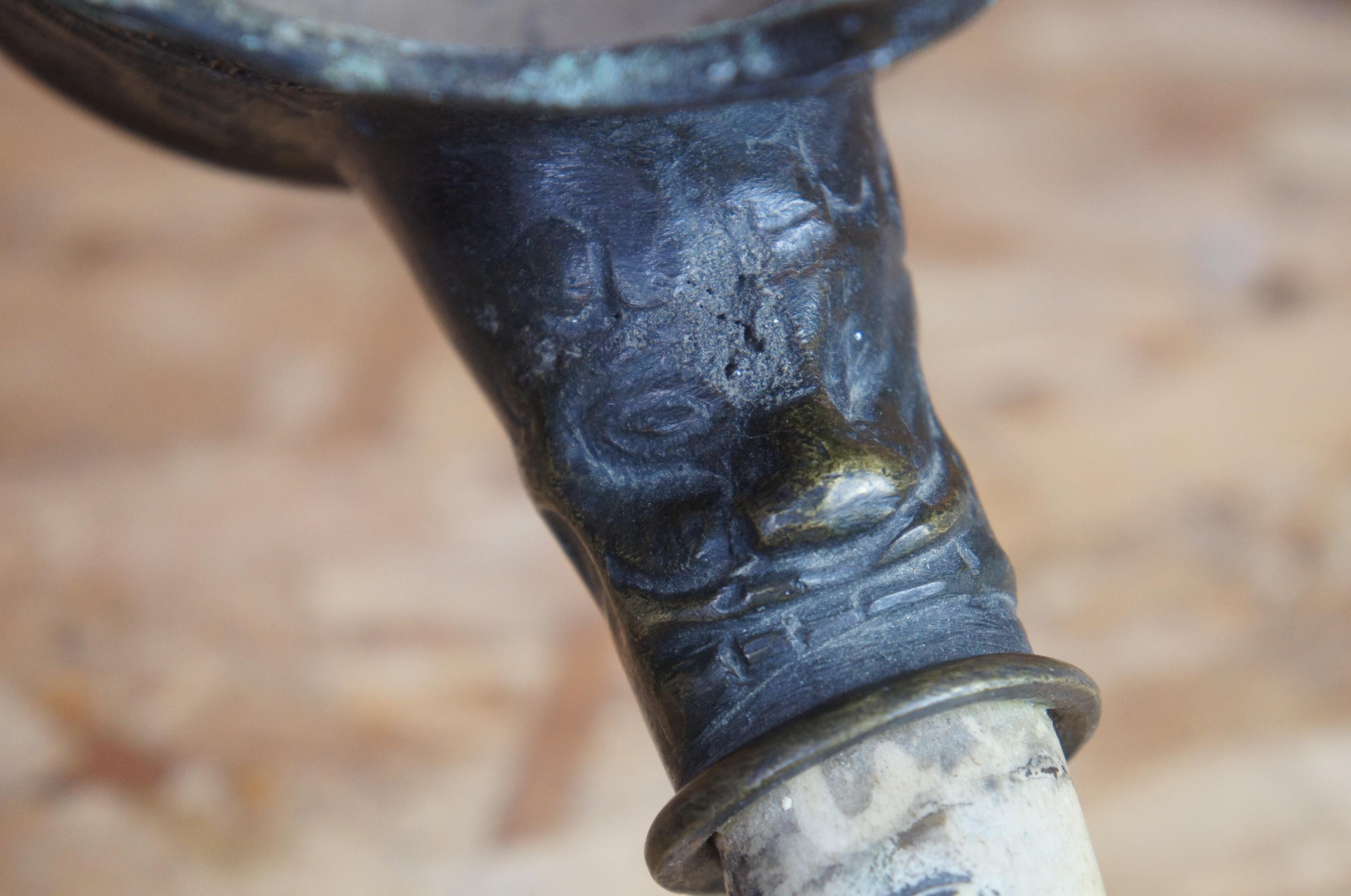 Antique 19th Century Bronze Dragon Libation Warming Cup Handled Ladle Dipper 6