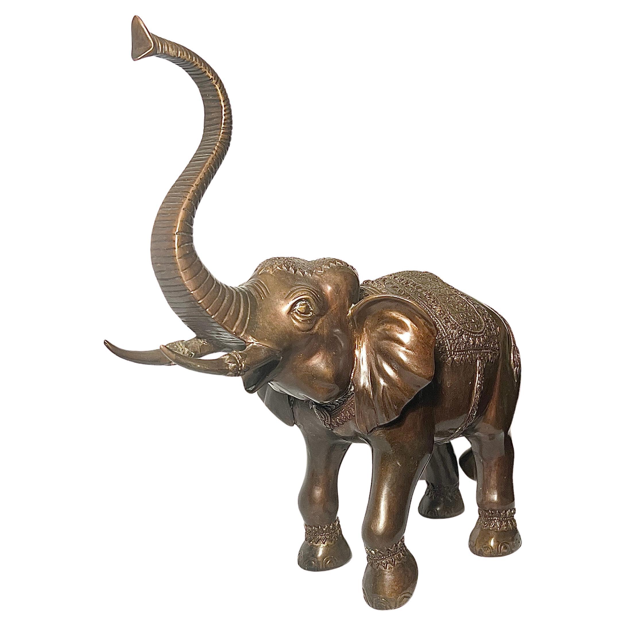 Antique 19th Century Bronze Elephant Statue with Exceptional Detail in Casting. For Sale