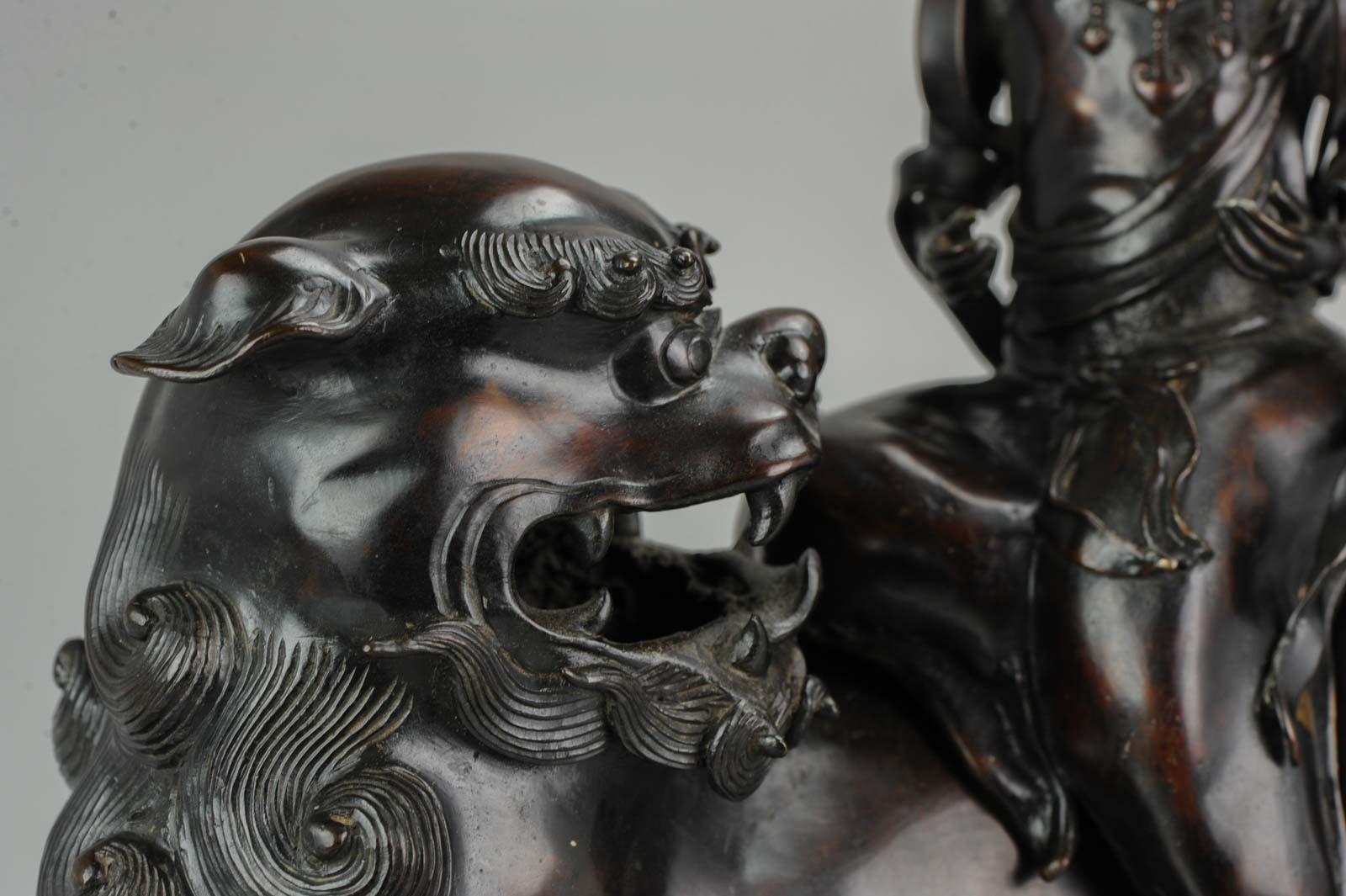 Antique 19th Century Bronze Incense Burner Monju on a Lion Japanese Meiji Period 10