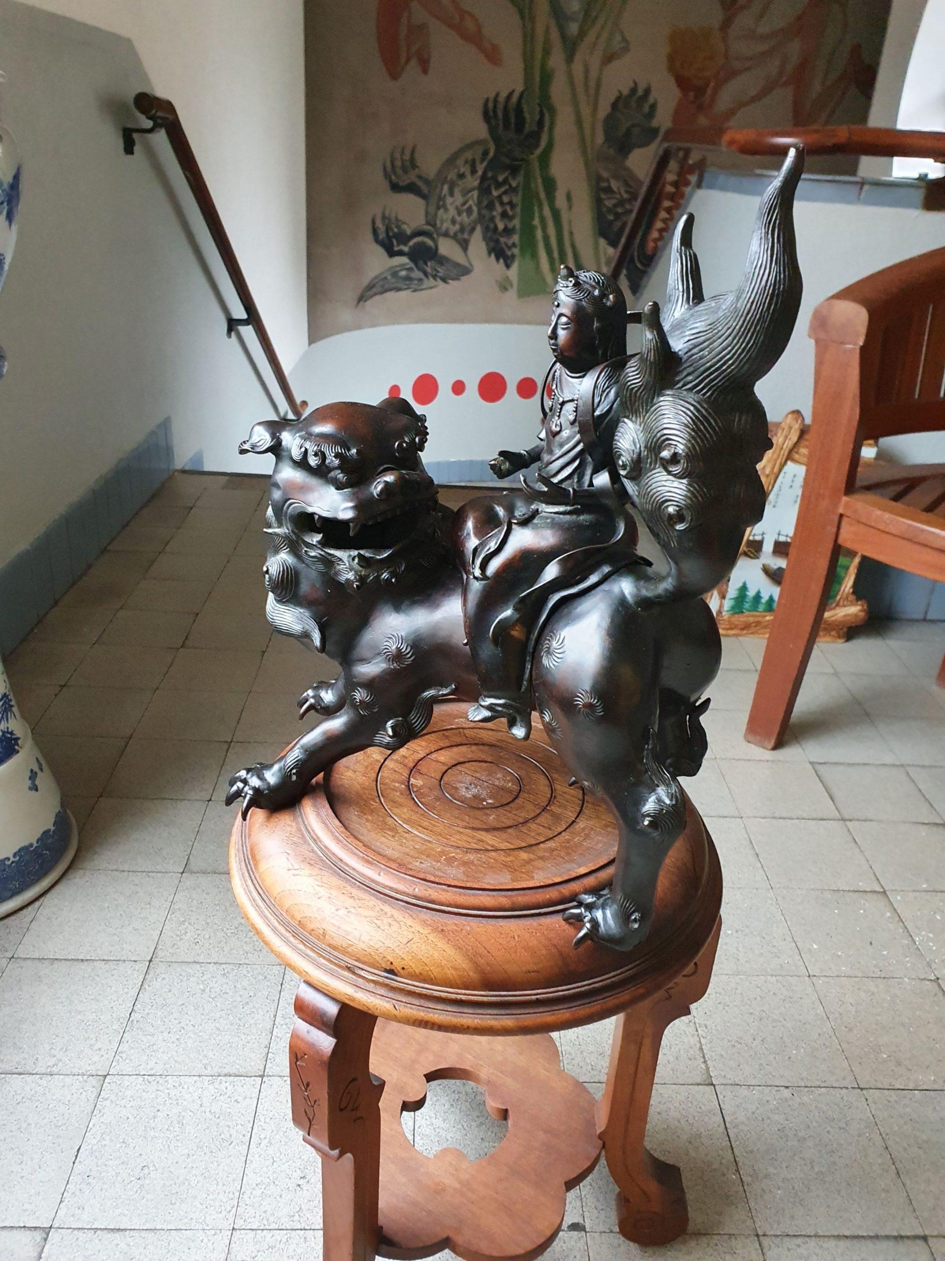 Antique 19th Century Bronze Incense Burner Monju on a Lion Japanese Meiji Period 16