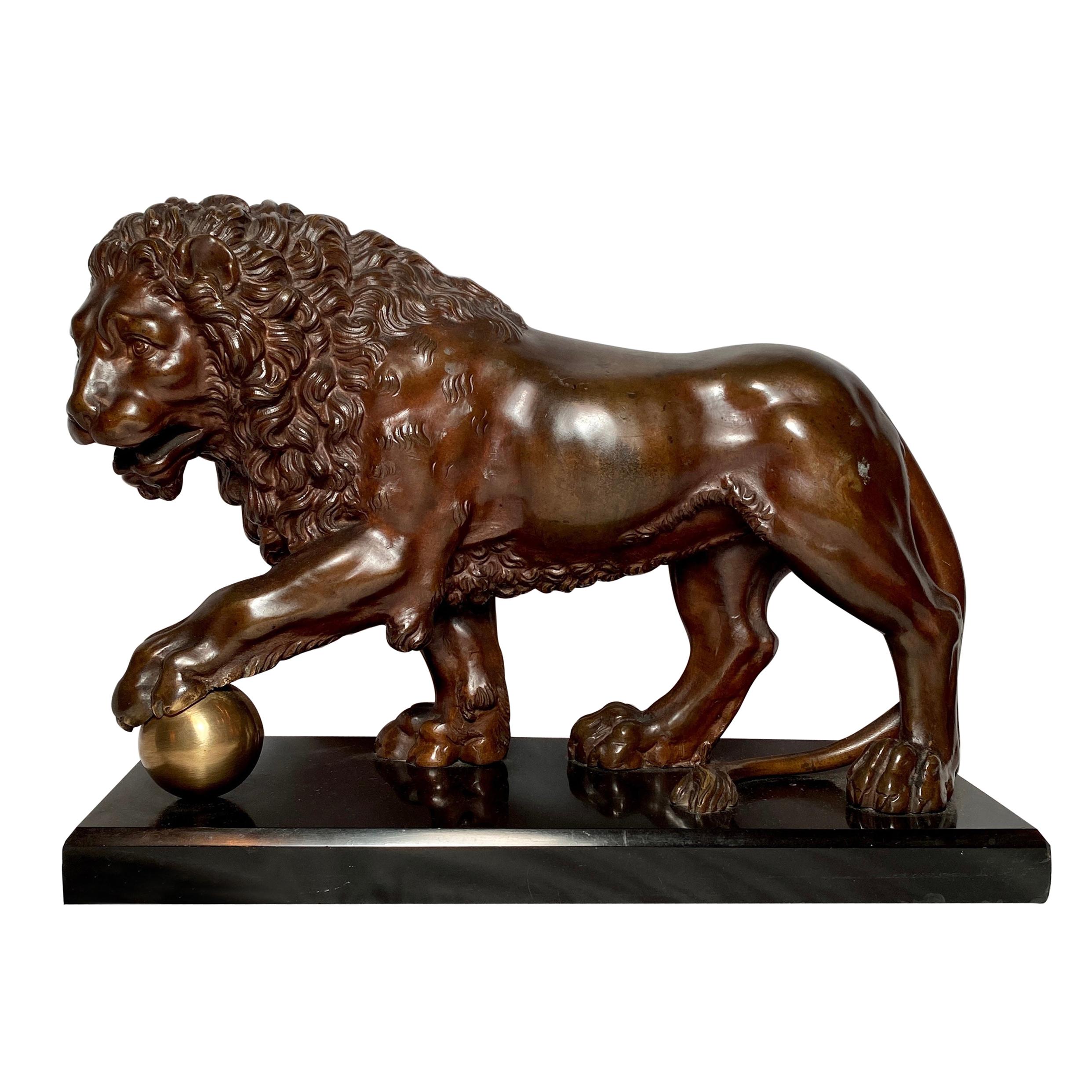Antique 19th Century Bronze Lion "Passant" Sculpture, Finely Detailed Model For Sale