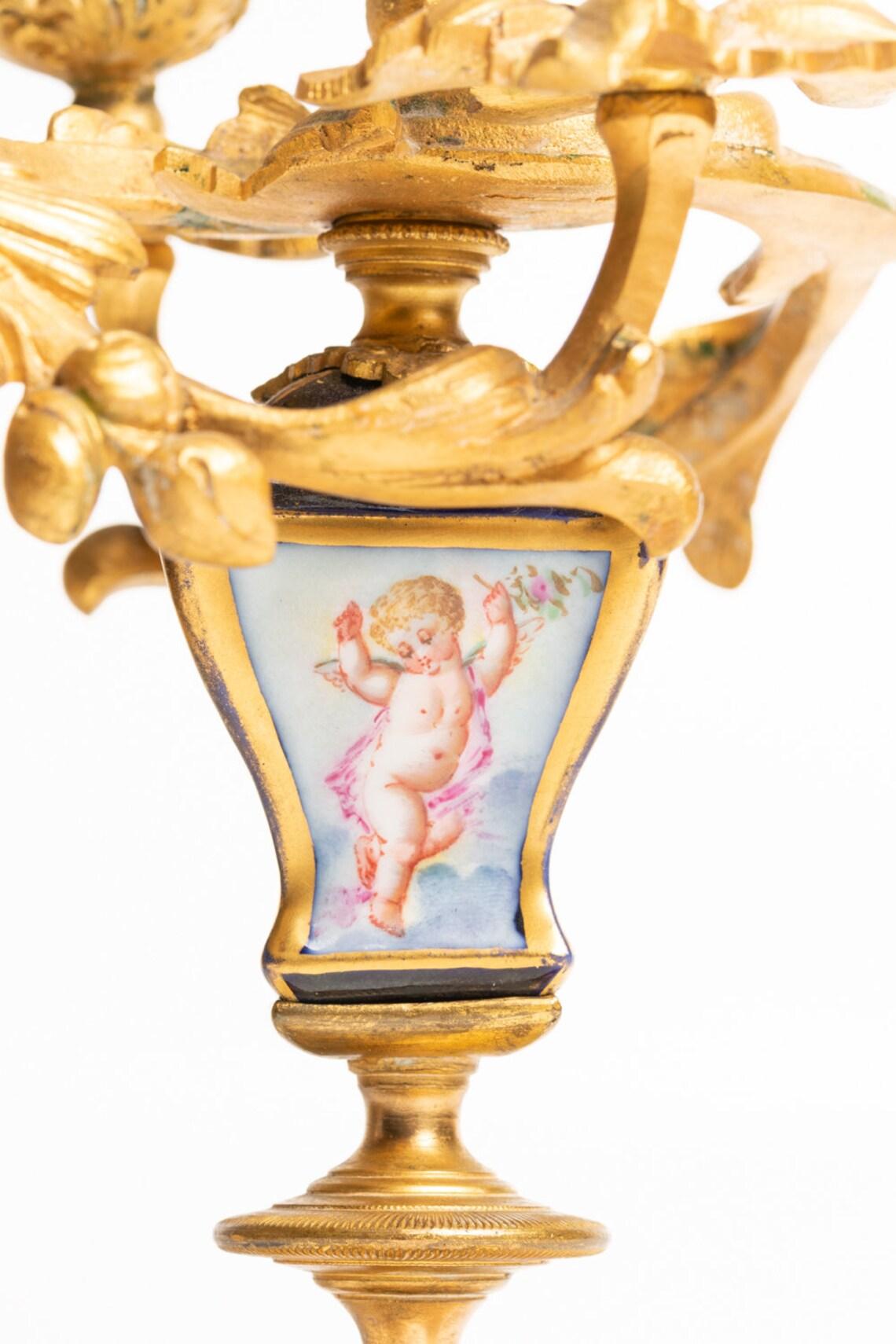 Belle Époque Antique 19th Century Bronze & Porcelain Candelabra For Sale