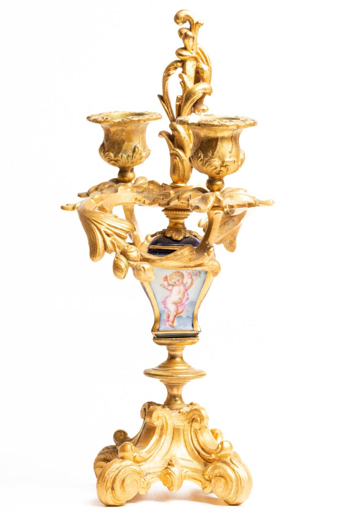 Antique 19th Century Bronze & Porcelain Candelabra In Good Condition For Sale In Portland, England