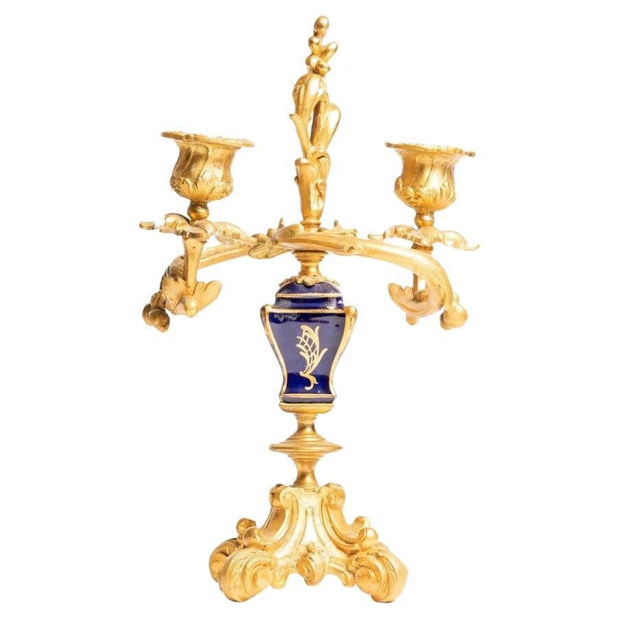 Antique 19th Century Bronze & Porcelain Candelabra For Sale