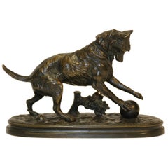 Antique 19th Century Bronze Study of a Terrier Dog Signed Waagen