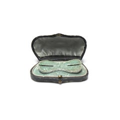 Antique 19th Century Brooch or Double Clip Presentation Box, Black Leather