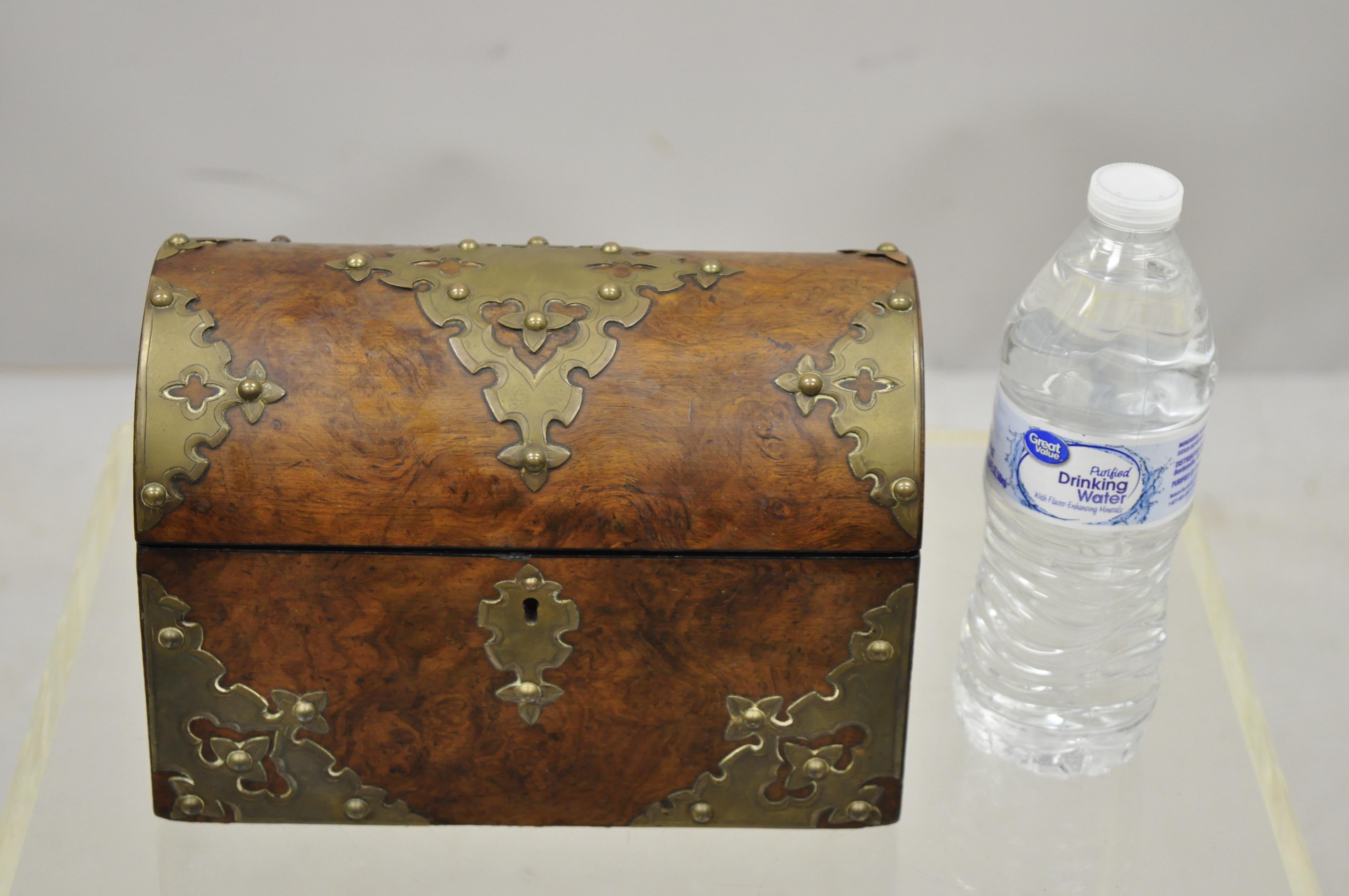 Antique 19th Century Burl Wood and Brass Tea Caddy Trinket Document Desk Box 6