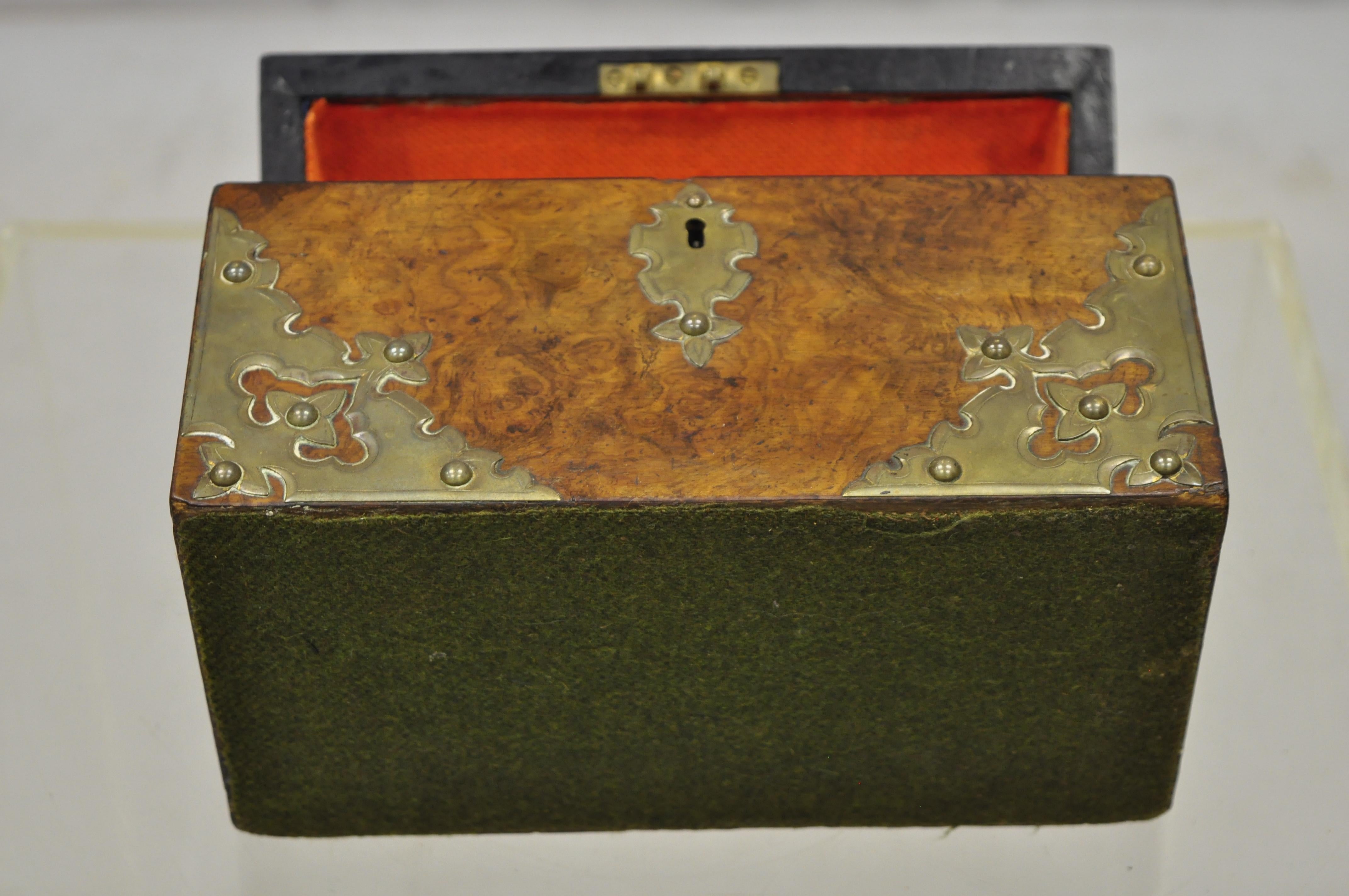 Antique 19th Century Burl Wood and Brass Tea Caddy Trinket Document Desk Box 7