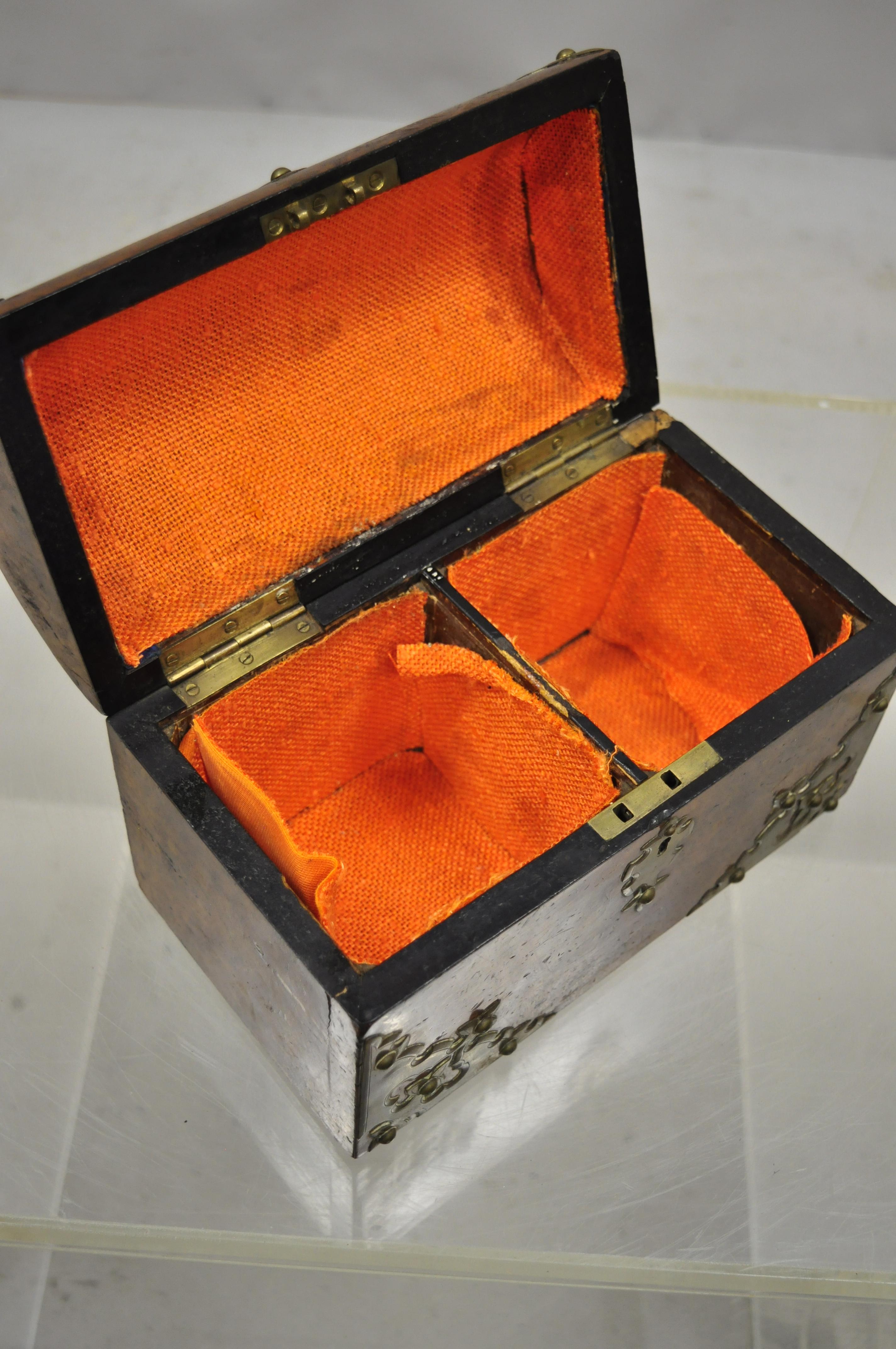 Antique 19th Century Burl Wood and Brass Tea Caddy Trinket Document Desk Box 2