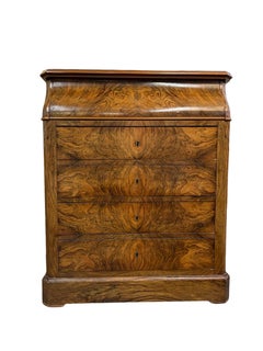 Antique 19th Century Burlwood Dresser with Four Drawers and Bar Top