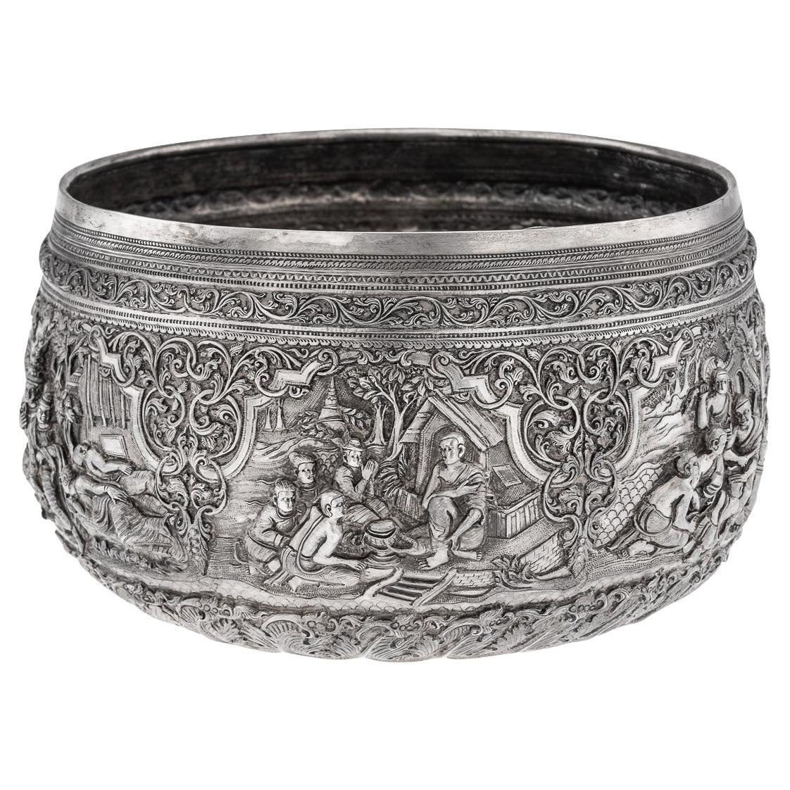 Antique 19th Century Burmese (Myanmar) Solid Silver Thabeik Bowl, Rangoon c.1880