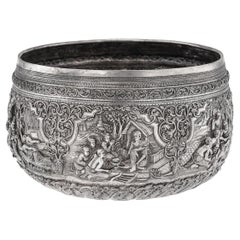 Antique 19th Century Burmese (Myanmar) Solid Silver Thabeik Bowl, Rangoon c.1880