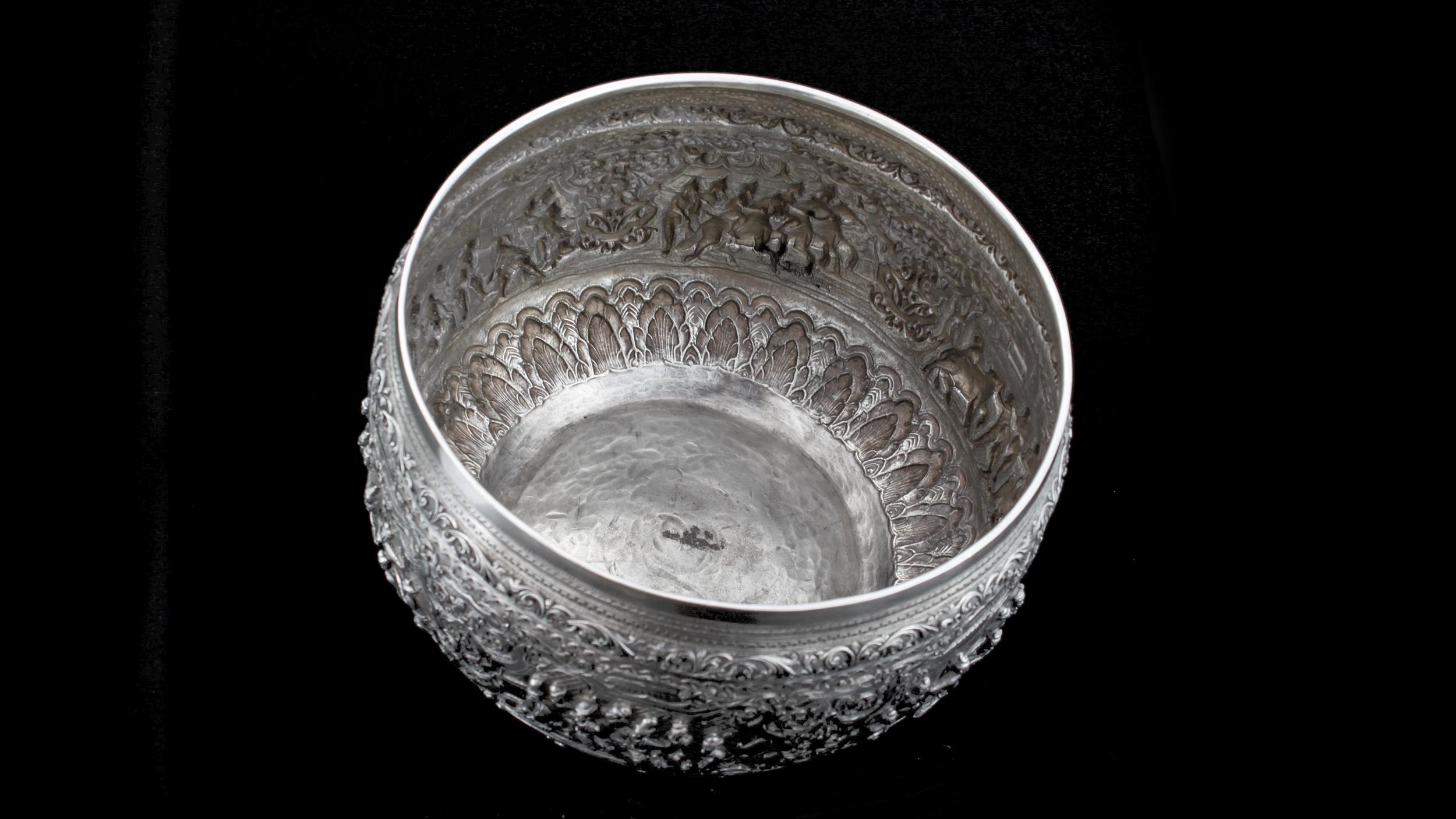 Antique 19th Century Burmese Silver Thabeik Bowl 7